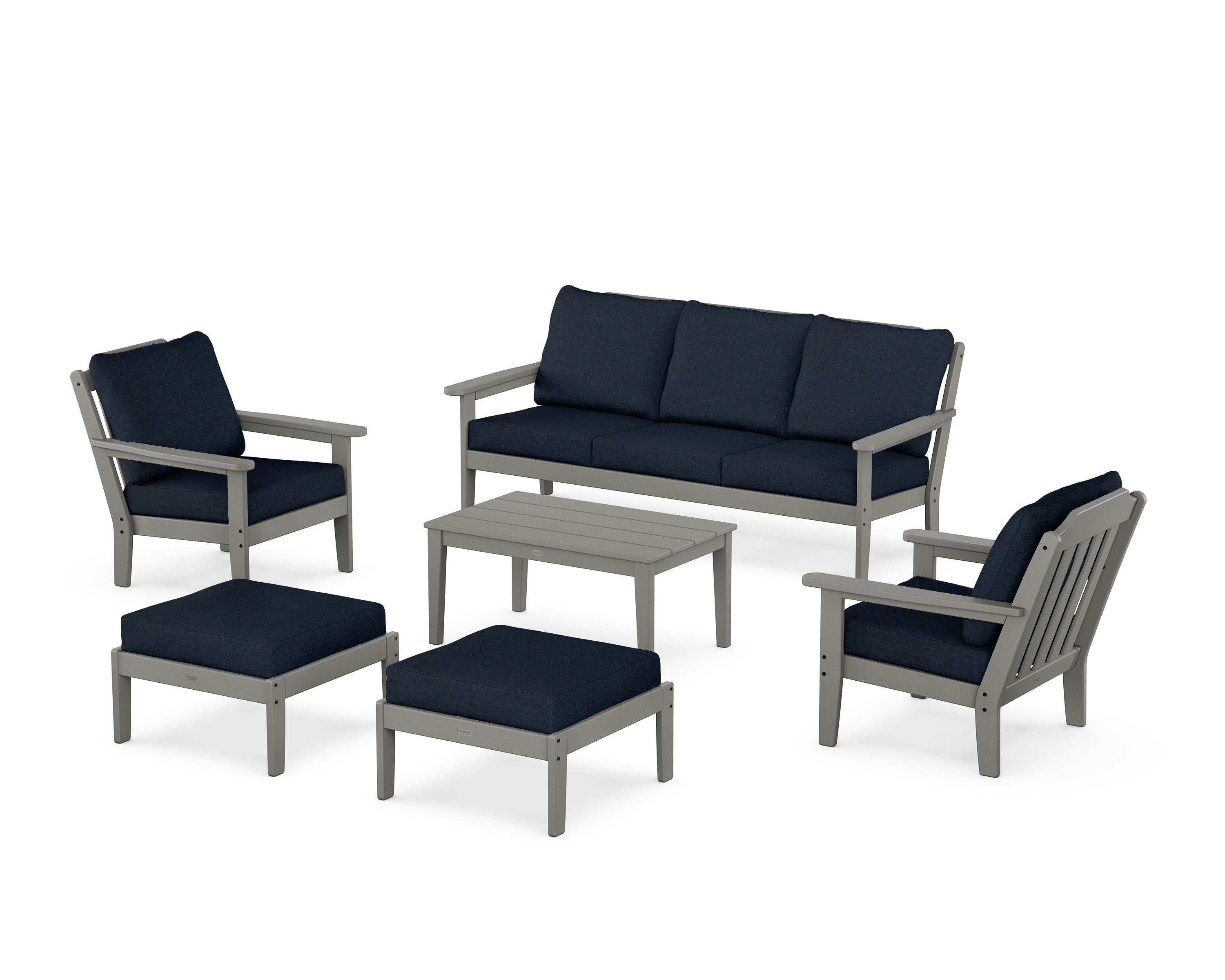 Country Living Cottage 6-Piece Lounge Sofa Set in Slate Grey / Marine Indigo