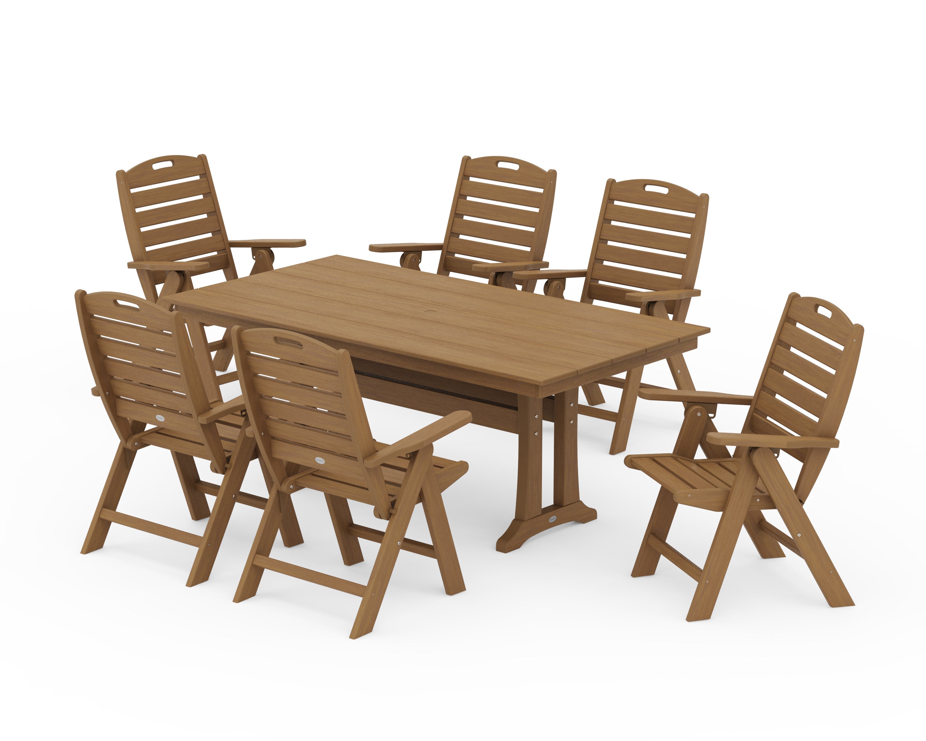 POLYWOOD Nautical Highback 7-Piece Farmhouse Dining Set with Trestle Legs in Natural
