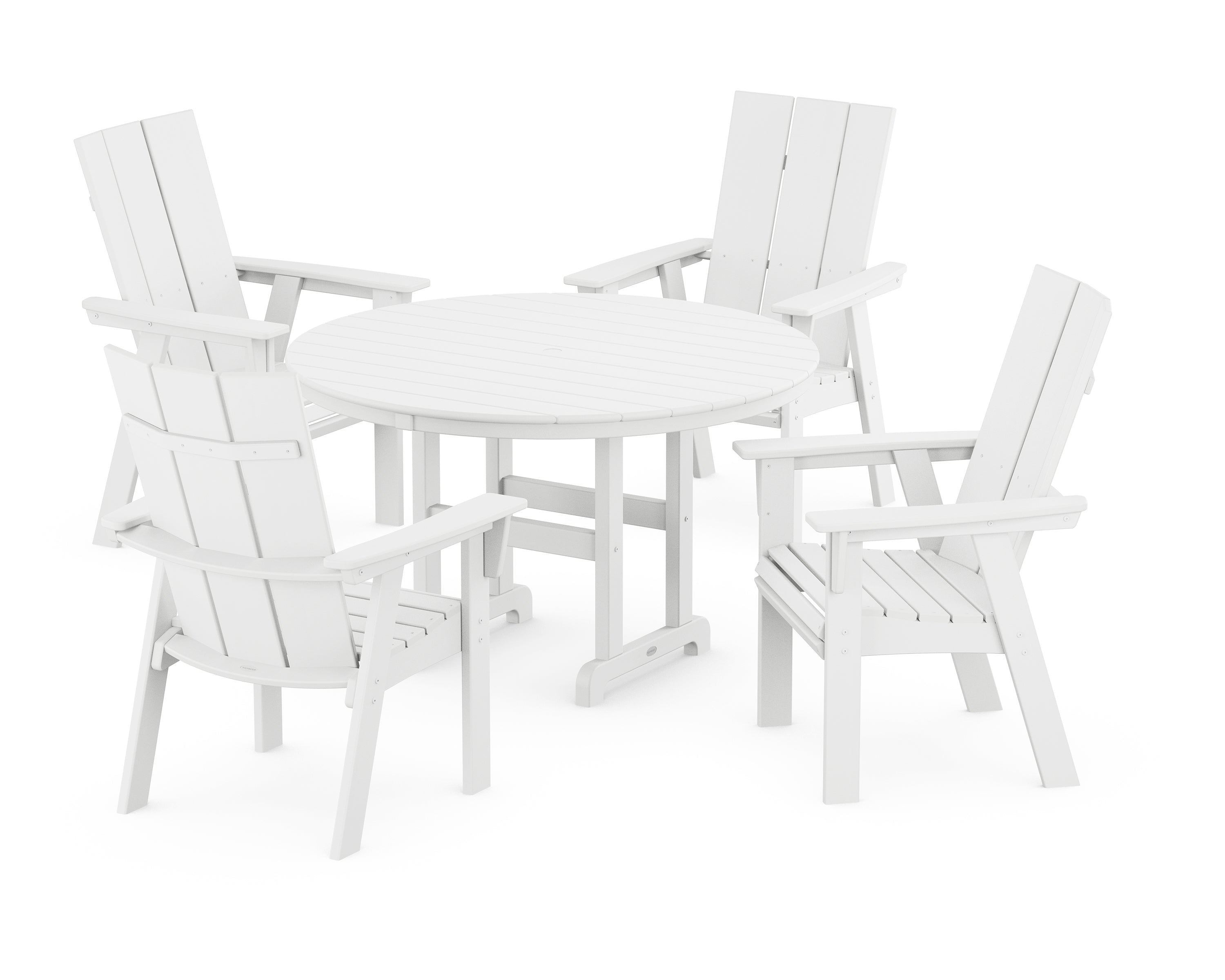 POLYWOOD® Modern Curveback Adirondack 5-Piece Round Farmhouse Dining Set in White