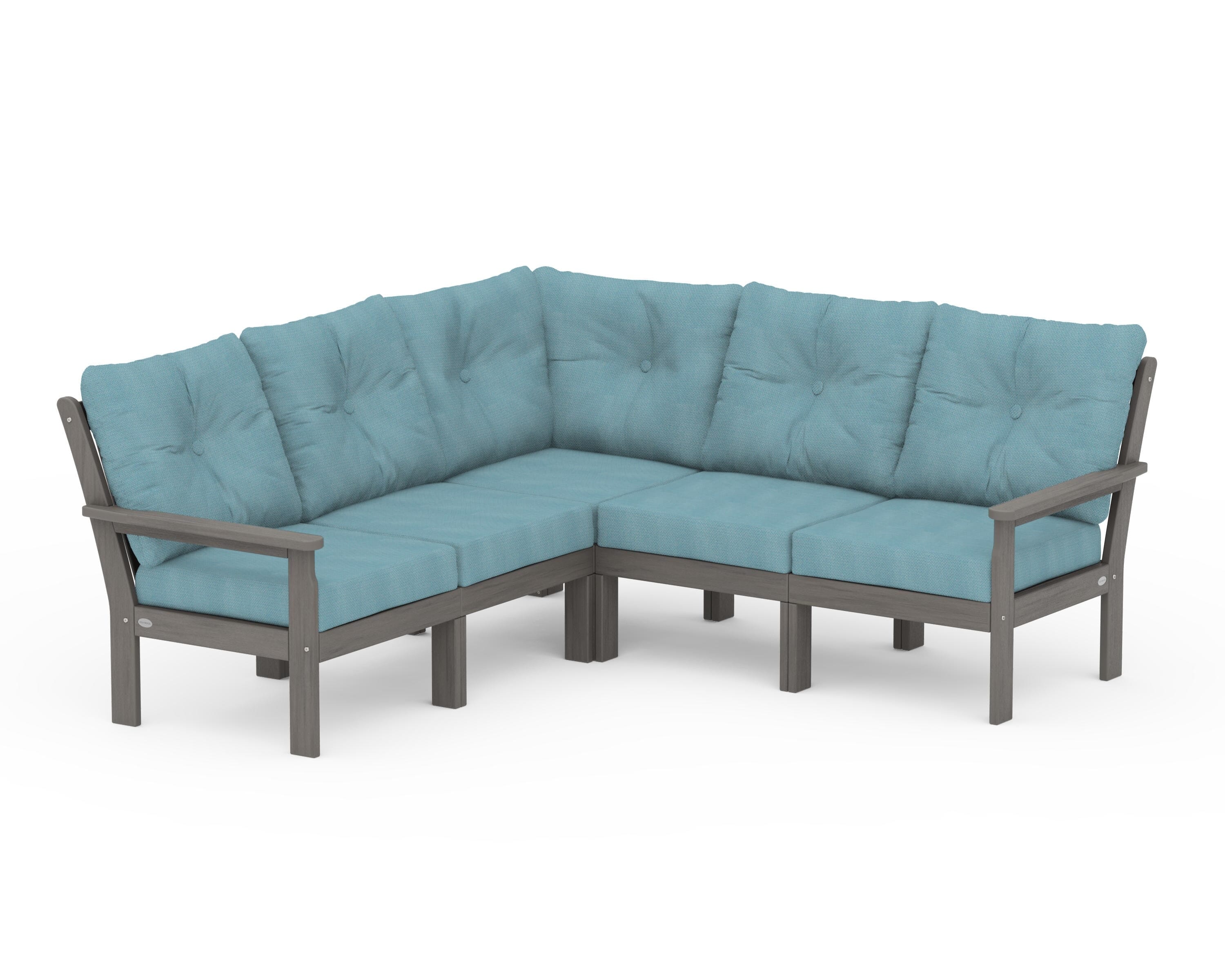 POLYWOOD Vineyard 5-Piece Sectional in Driftwood / Lattice Sky Blue