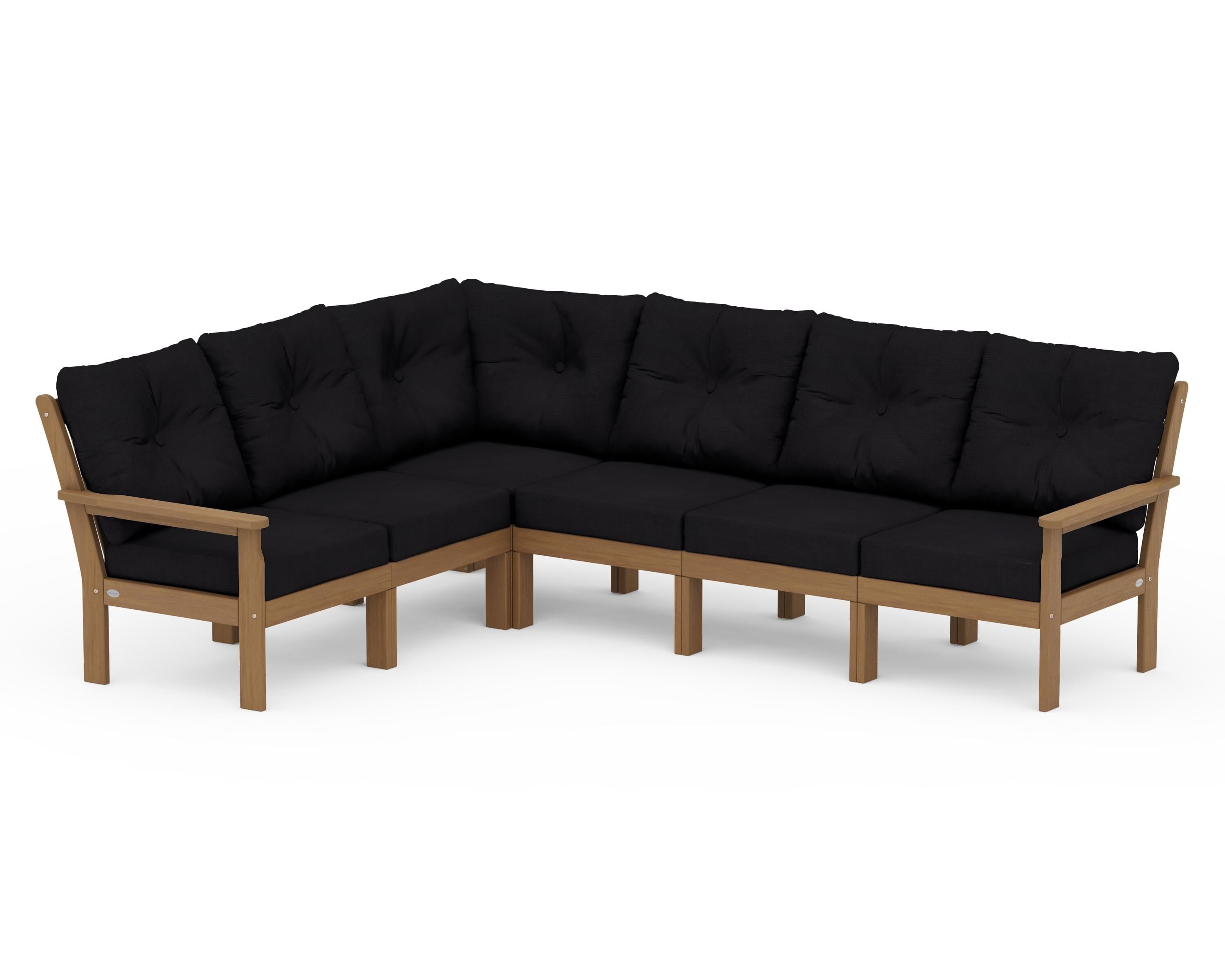 POLYWOOD Vineyard 6-Piece Sectional in Natural / Midnight Linen