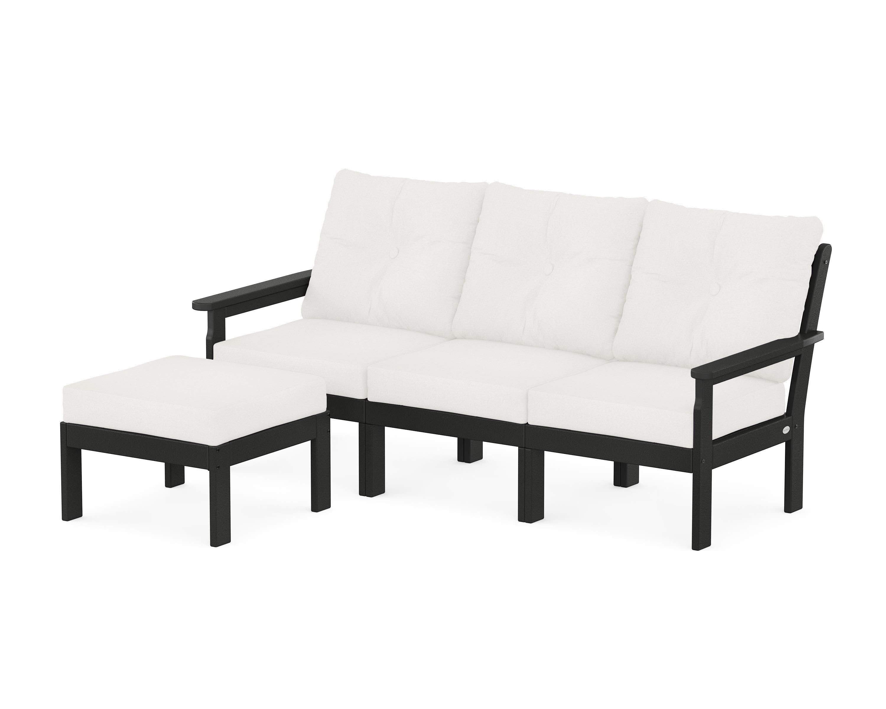 POLYWOOD Vineyard 4-Piece Sectional with Ottoman in Black / Natural Linen