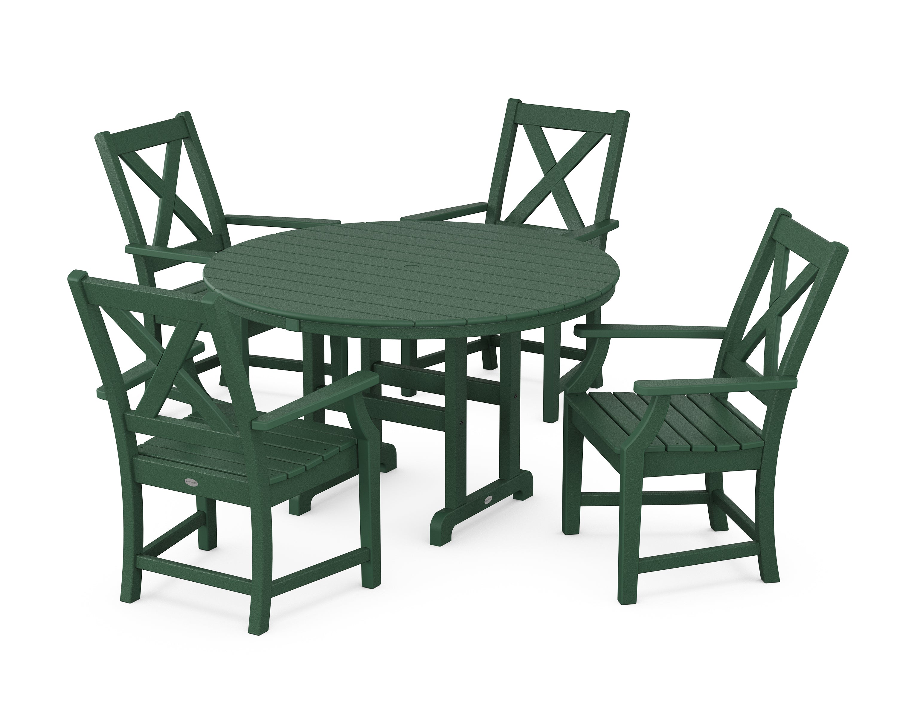 POLYWOOD® Braxton 5-Piece Round Farmhouse Dining Set in Green