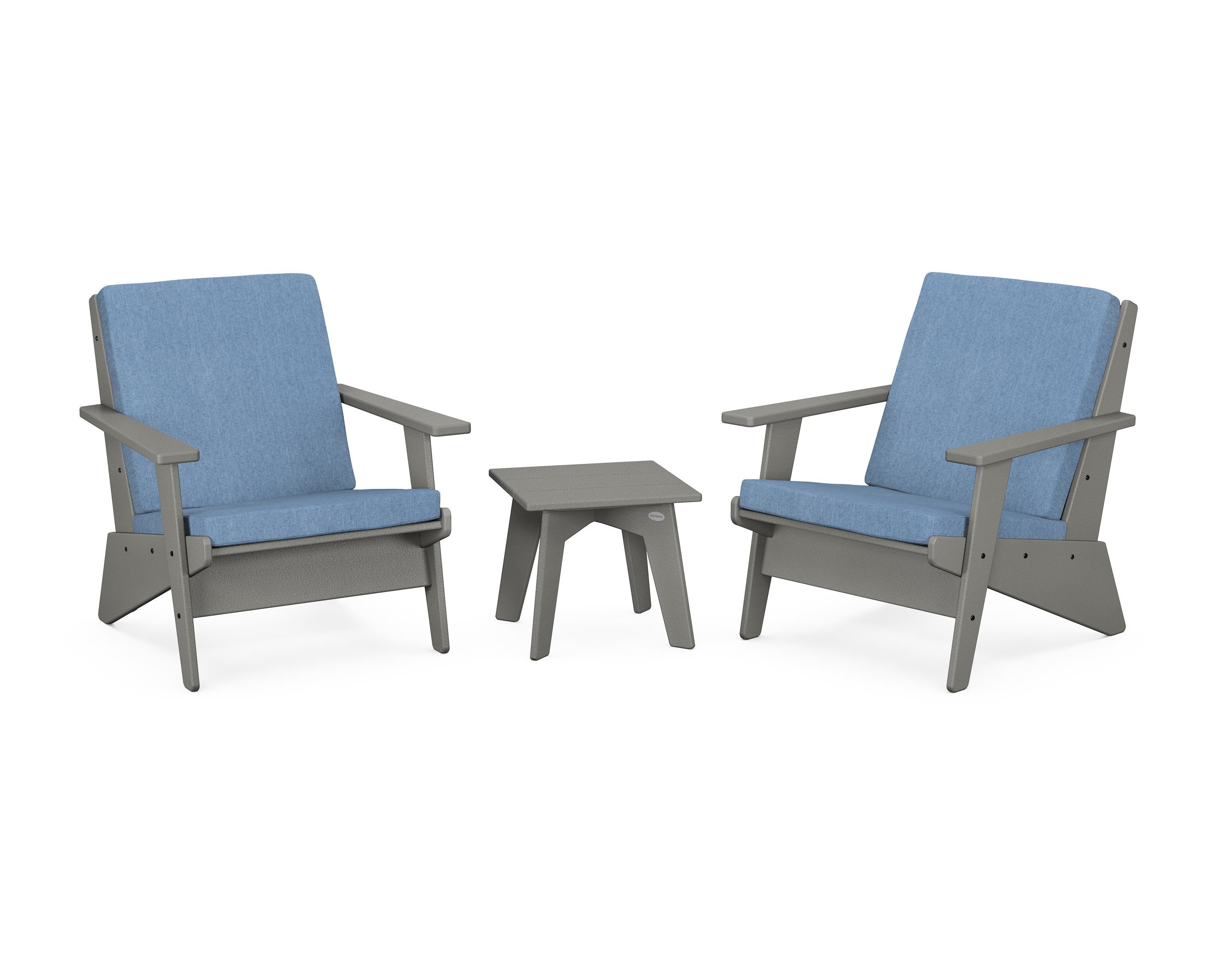 POLYWOOD Riviera Modern Lounge 3-Piece Set in Slate Grey / Sky Blue