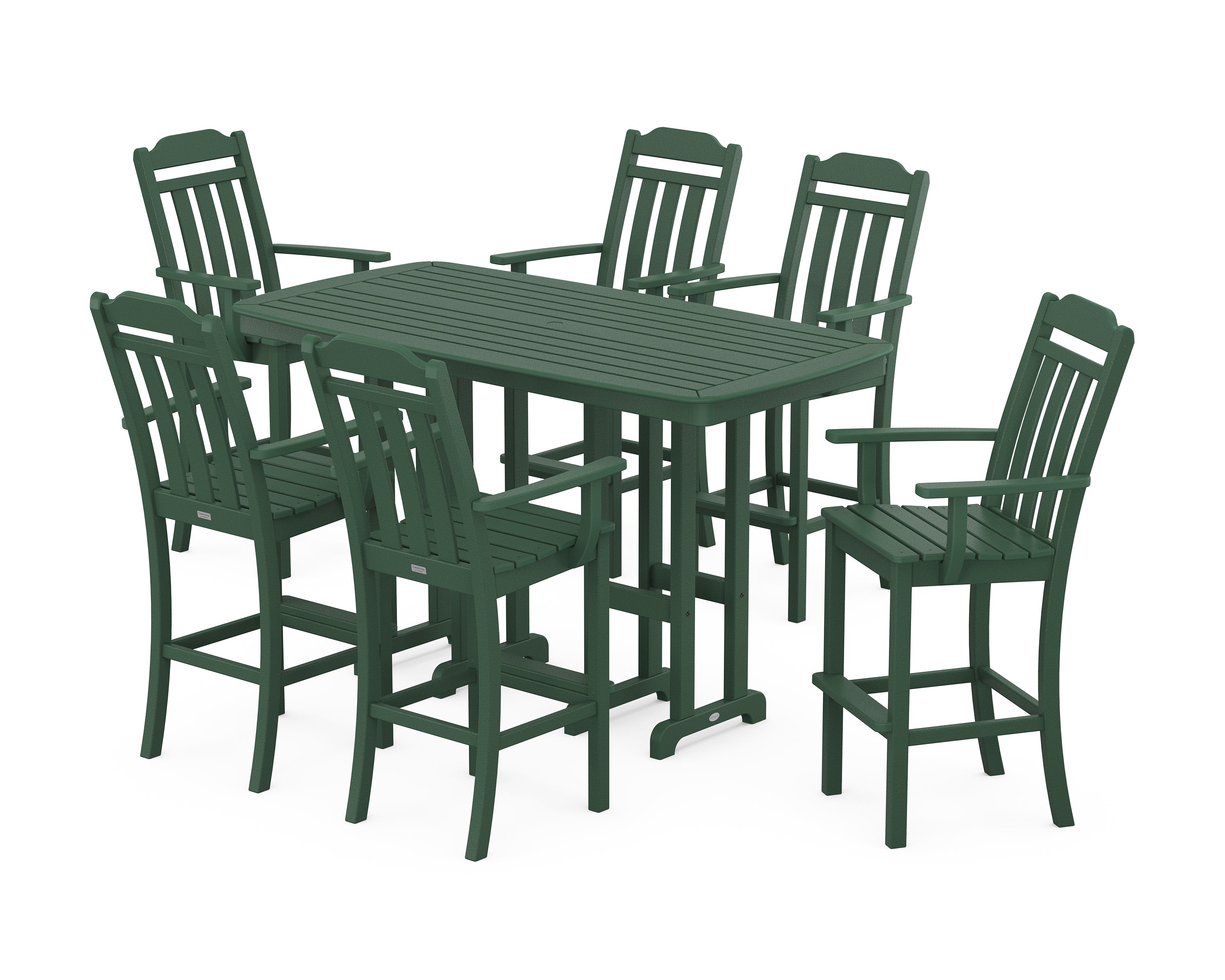 POLYWOOD Country Living Arm Chair 7-Piece Bar Set in Green