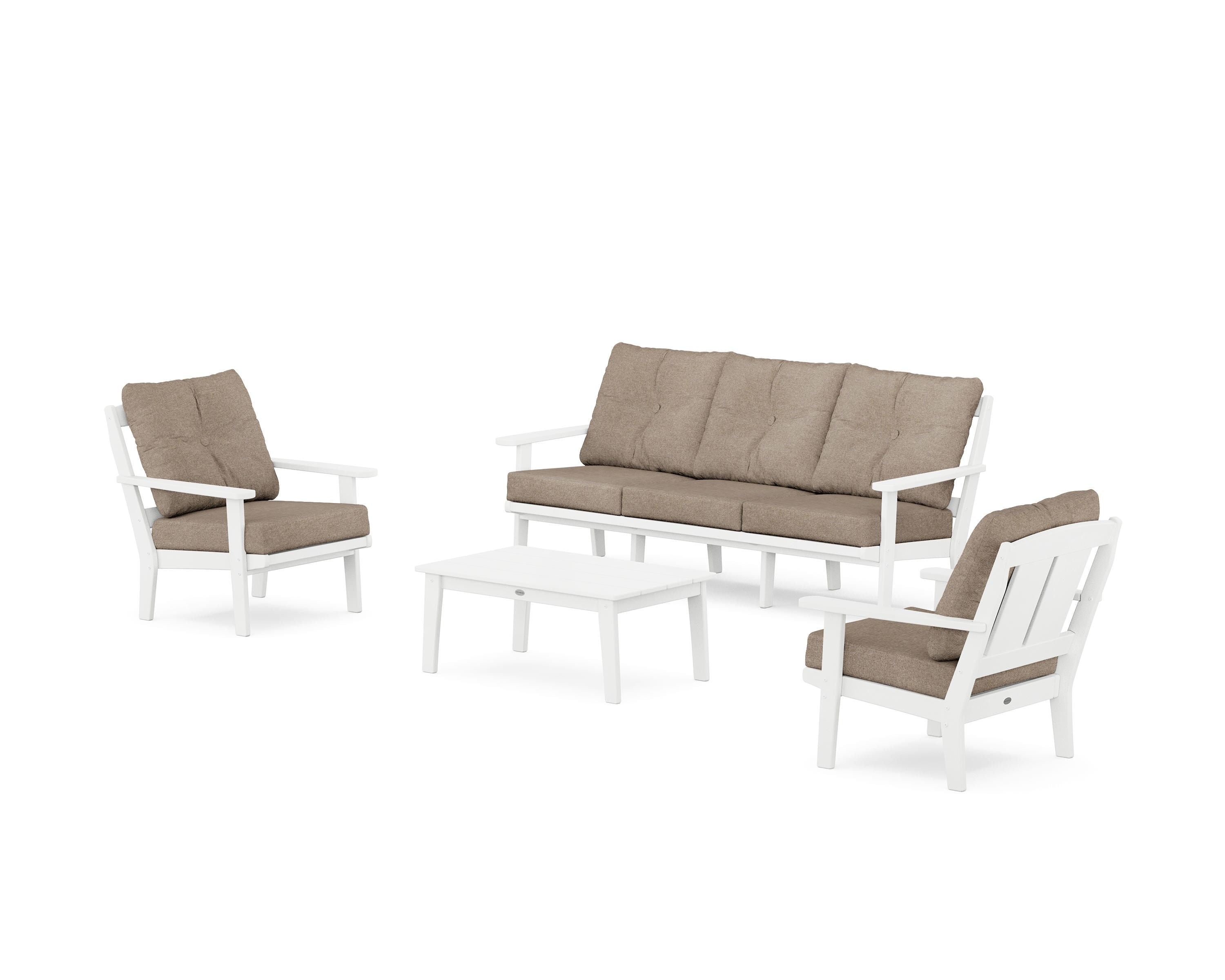 POLYWOOD Mission 4-Piece Deep Seating Set with Sofa in White / Spiced Burlap