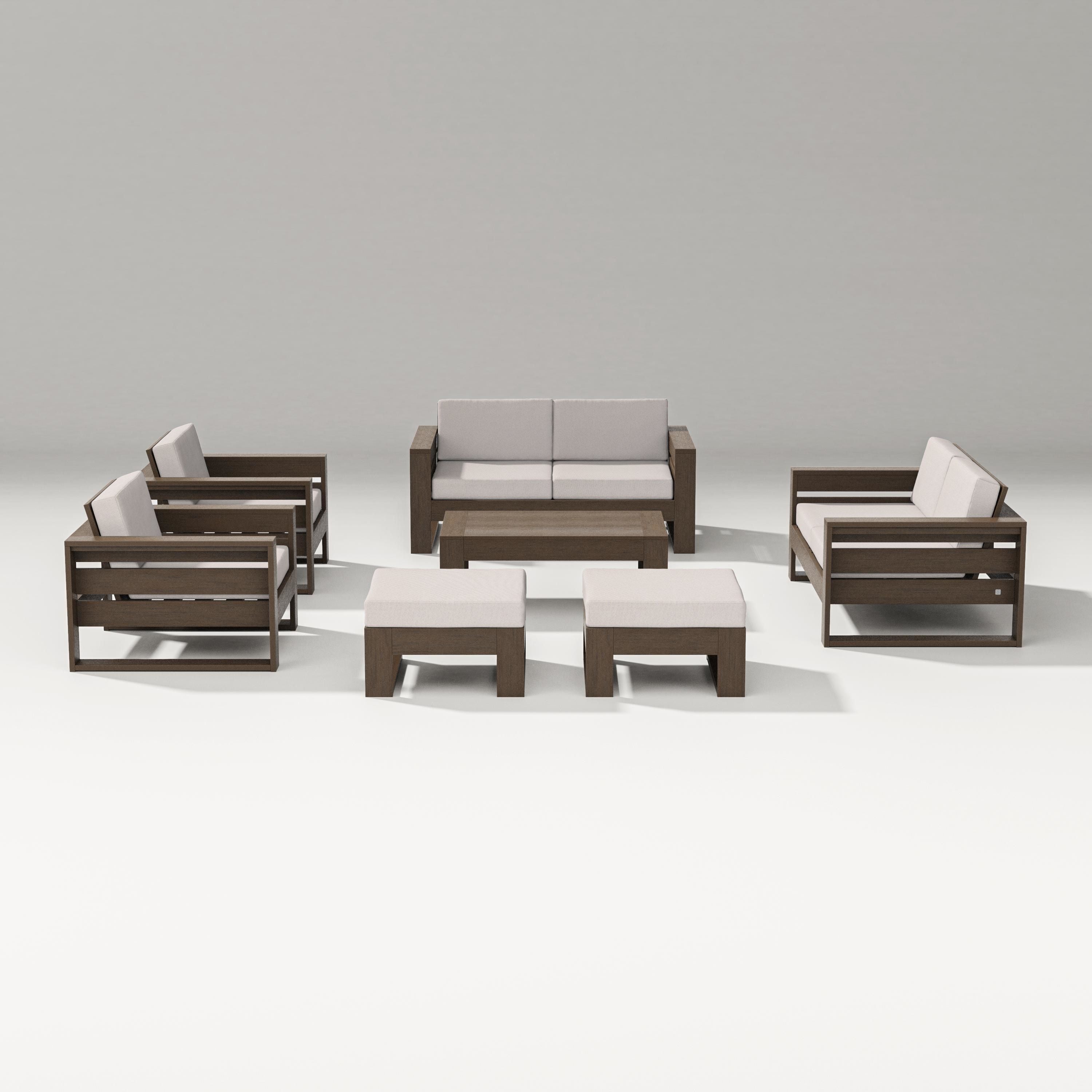 PW Designer Series Latitude 7-Piece Lounge Loveseat Set in Kona / Dune Burlap
