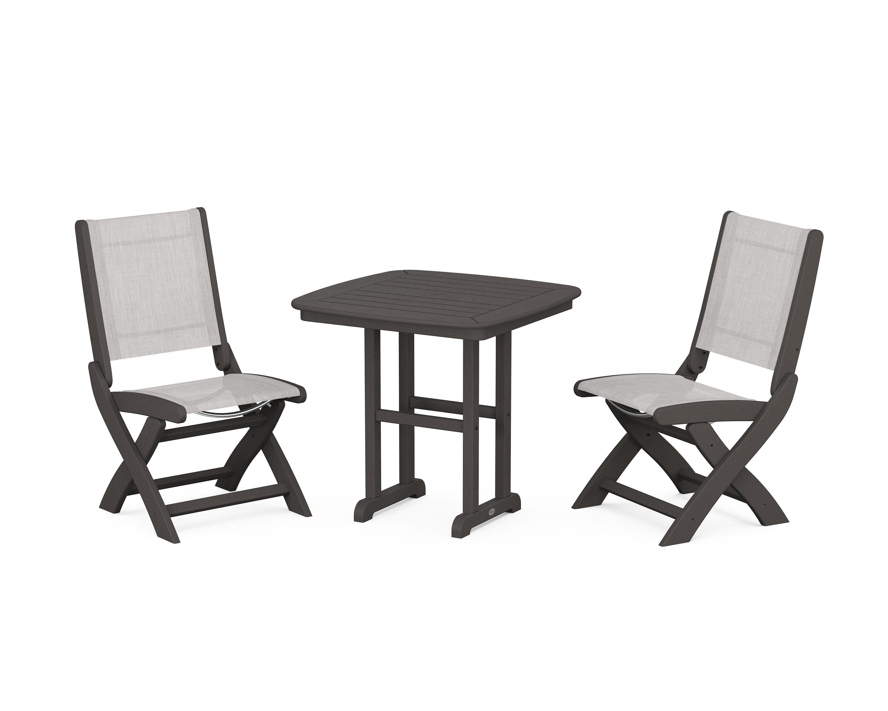 POLYWOOD Coastal Folding Side Chair 3-Piece Dining Set in Vintage Coffee / Parchment Sling