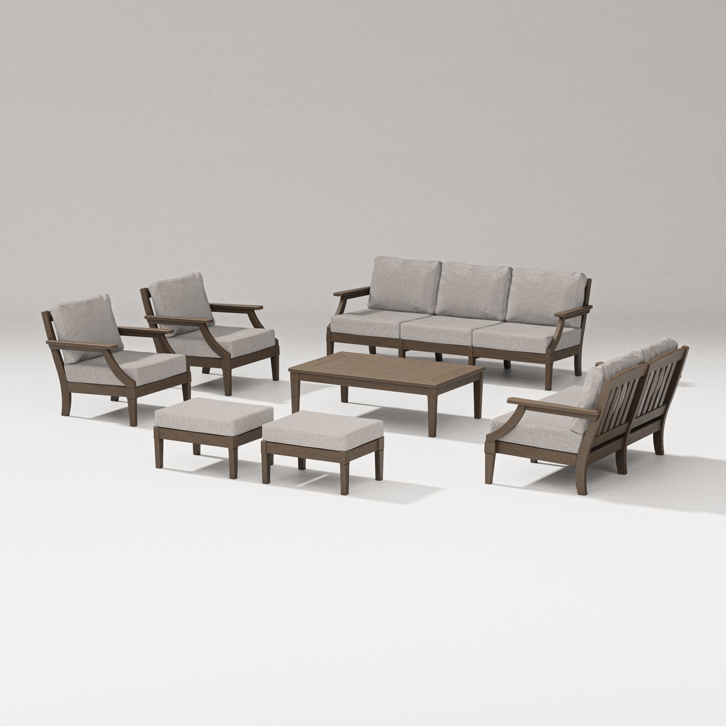 PW Designer Series Estate 7-Piece Lounge Sofa Set in Kona / Weathered Tweed