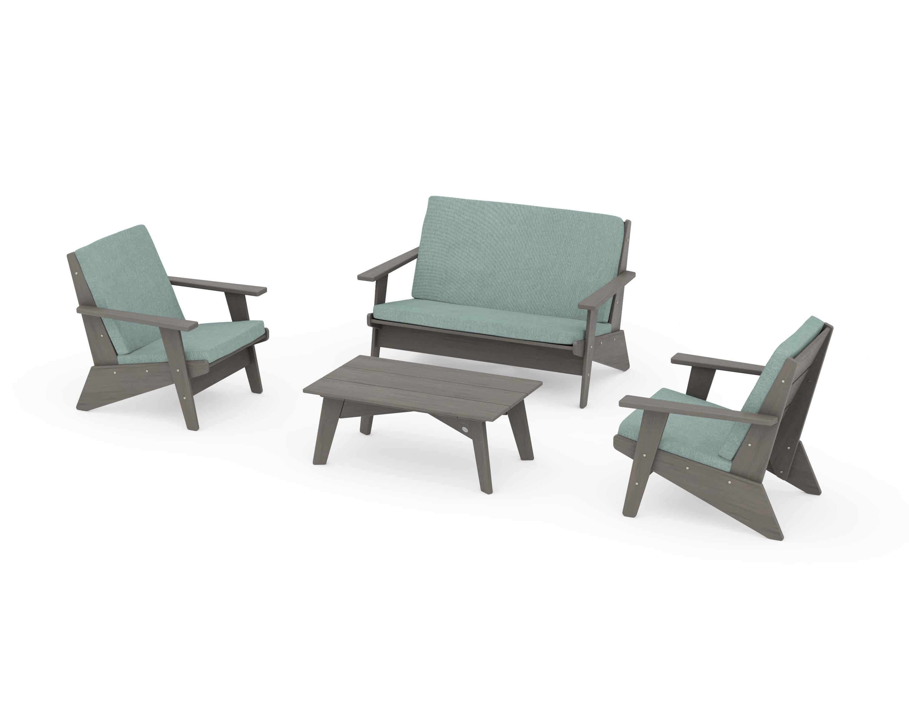 POLYWOOD Riviera Modern Lounge 4-Piece Set in Driftwood / Glacier Spa