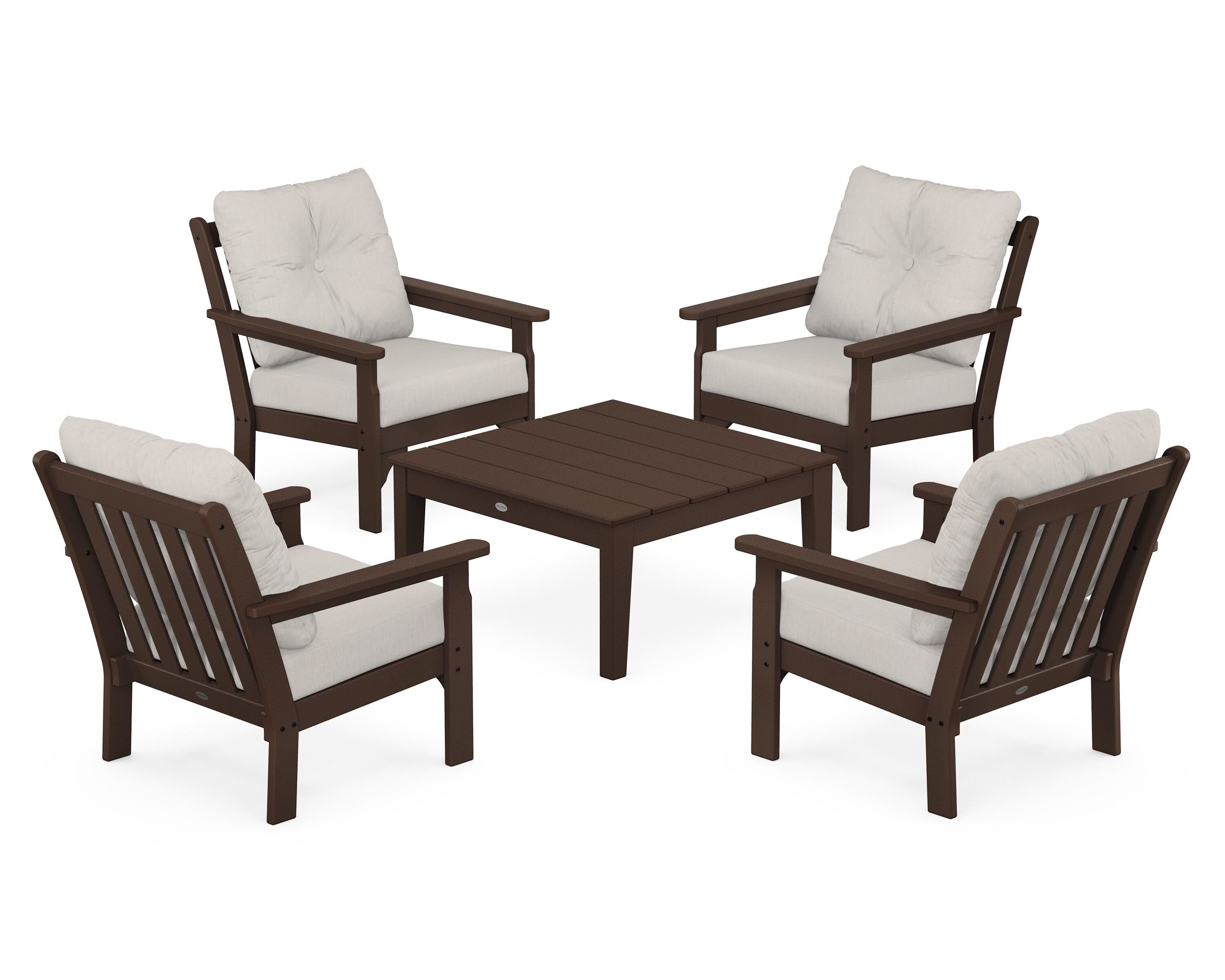 POLYWOOD Vineyard 5-Piece Deep Seating Conversation Set in Mahogany / Cast Ash