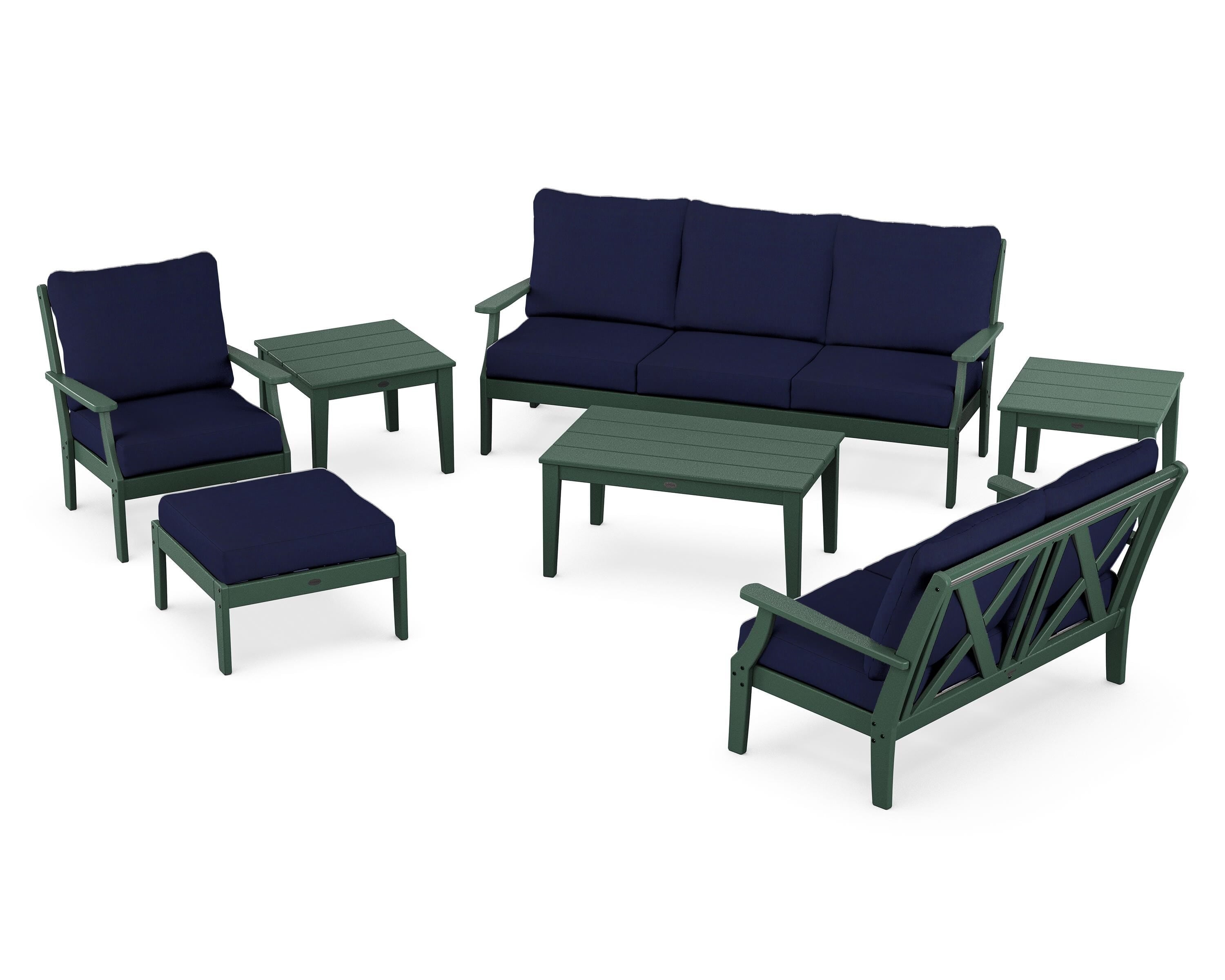 POLYWOOD Braxton 7-Piece Deep Seating Set in Green / Navy
