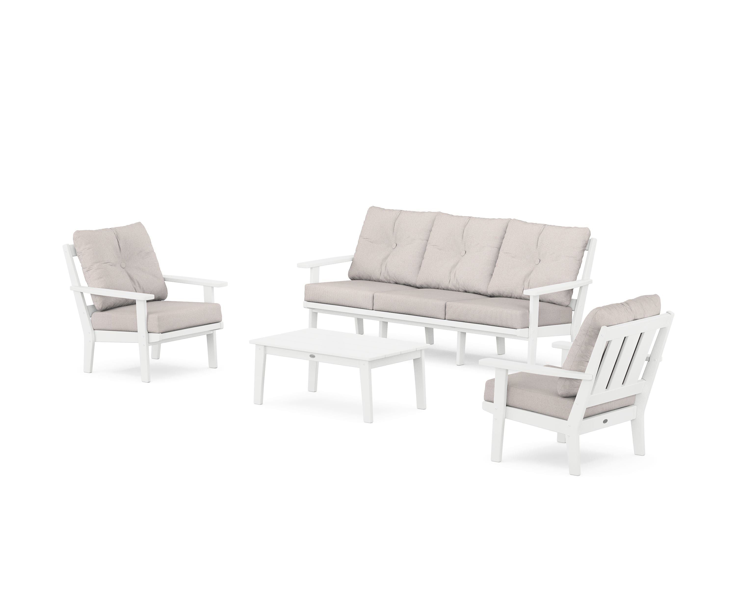 POLYWOOD Oxford 4-Piece Deep Seating Set with Sofa in White / Dune Burlap