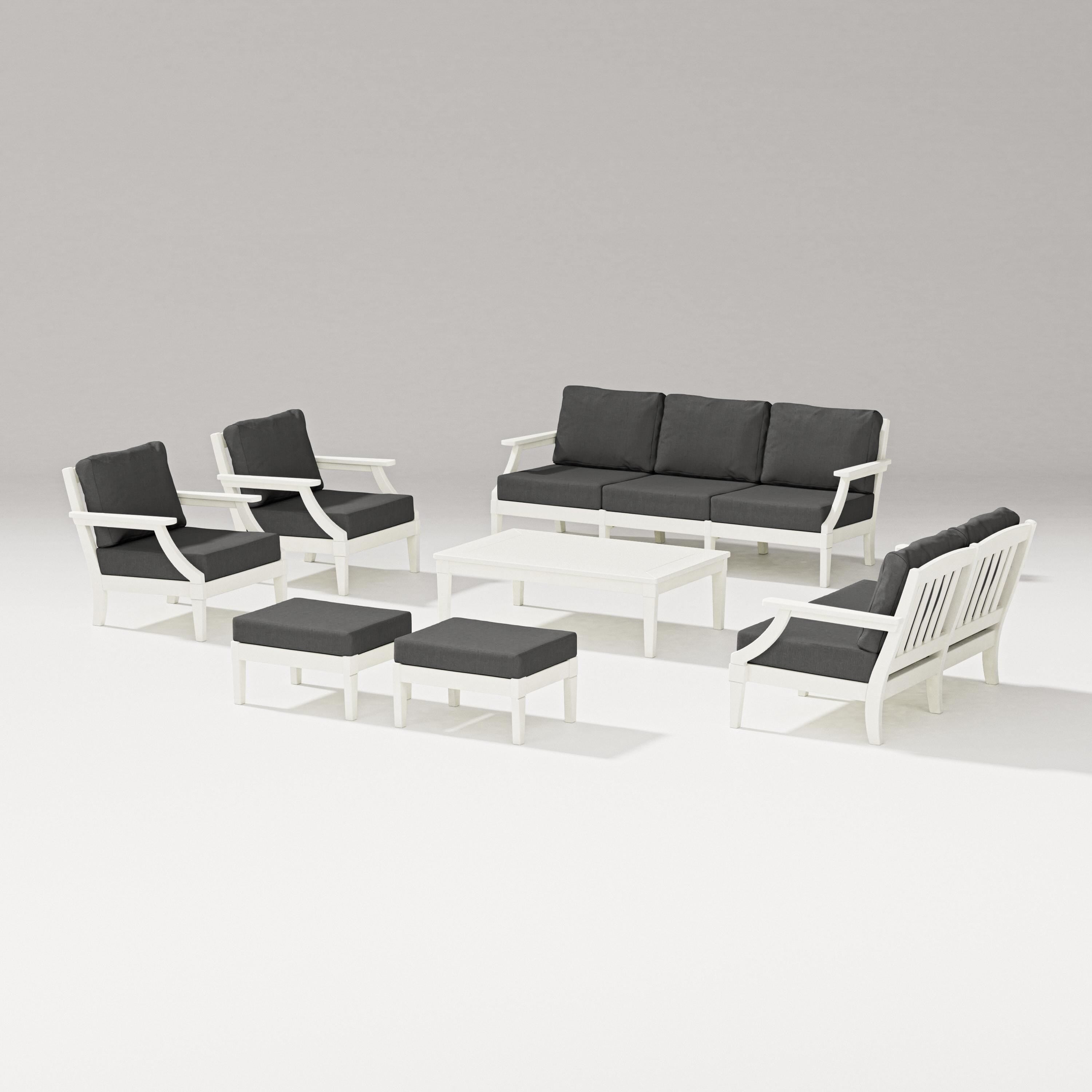 PW Designer Series Estate 7-Piece Lounge Sofa Set in Vintage White / Spectrum Carbon