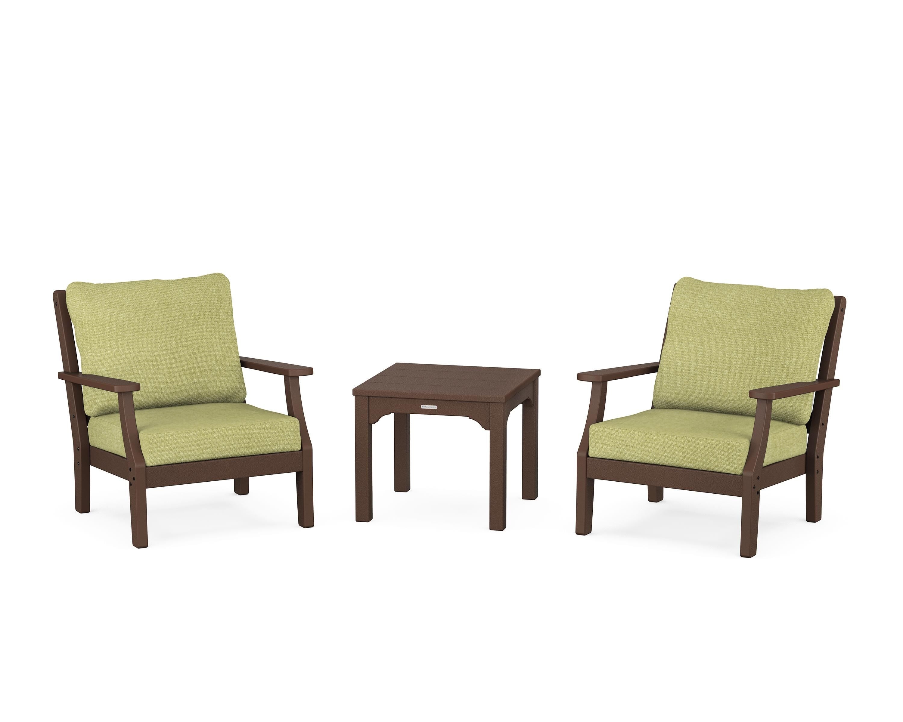Martha Stewart by POLYWOOD Chinoiserie 3-Piece Deep Seating Set in Mahogany / Chartreuse Boucle