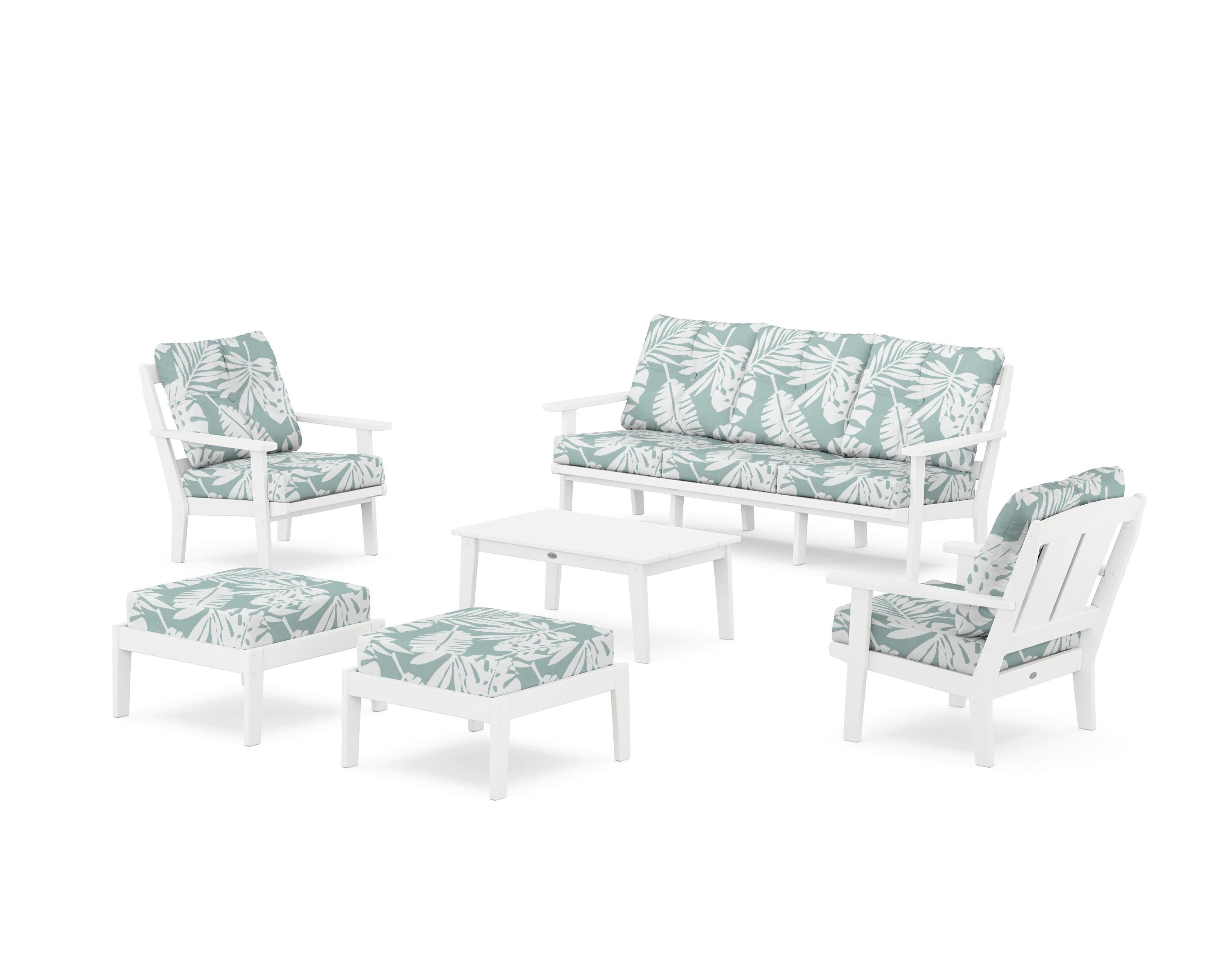POLYWOOD Mission 6-Piece Lounge Sofa Set in White / Leaf Glacier Spa