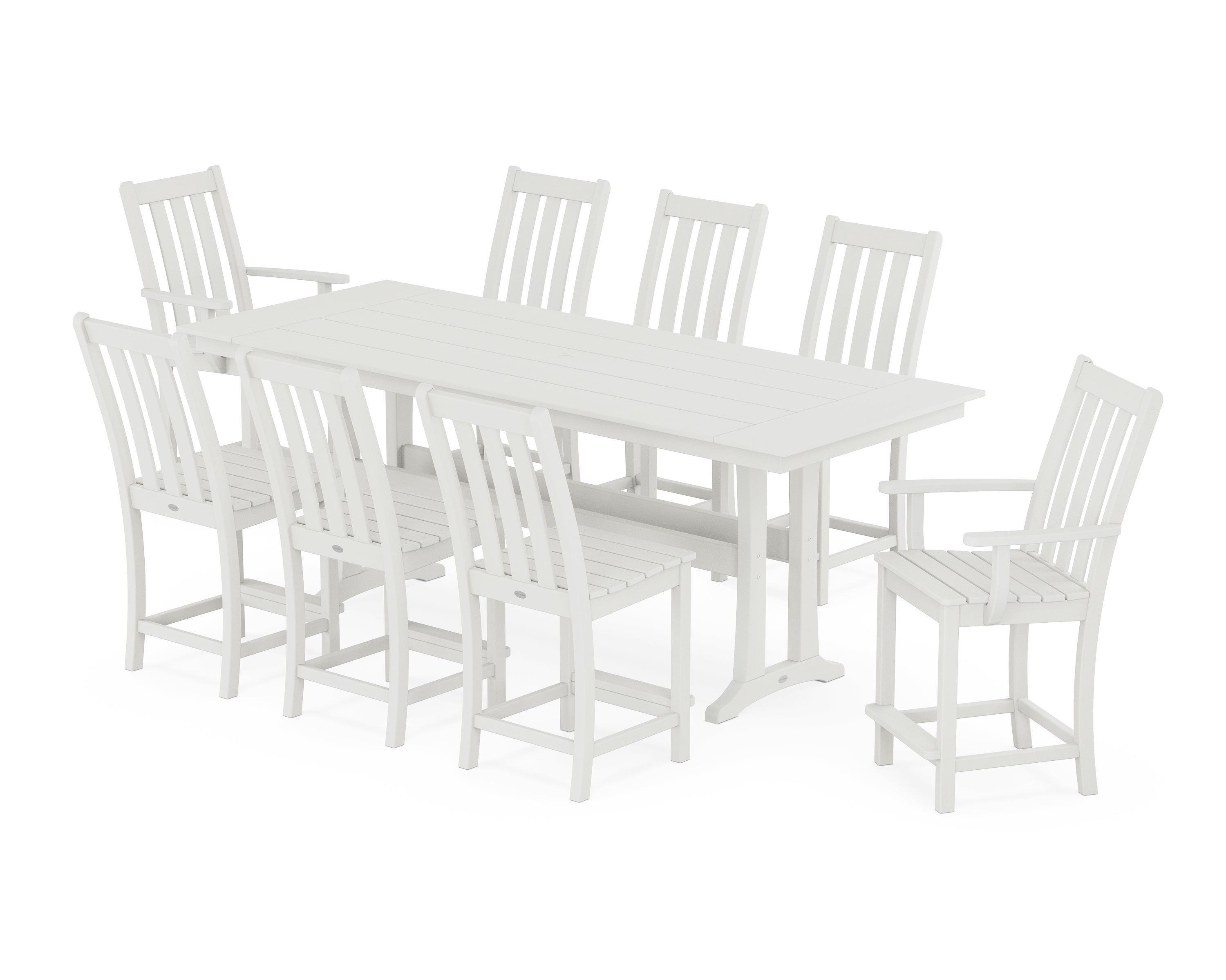 POLYWOOD® Vineyard 9-Piece Farmhouse Counter Set with Trestle Legs in Vintage White