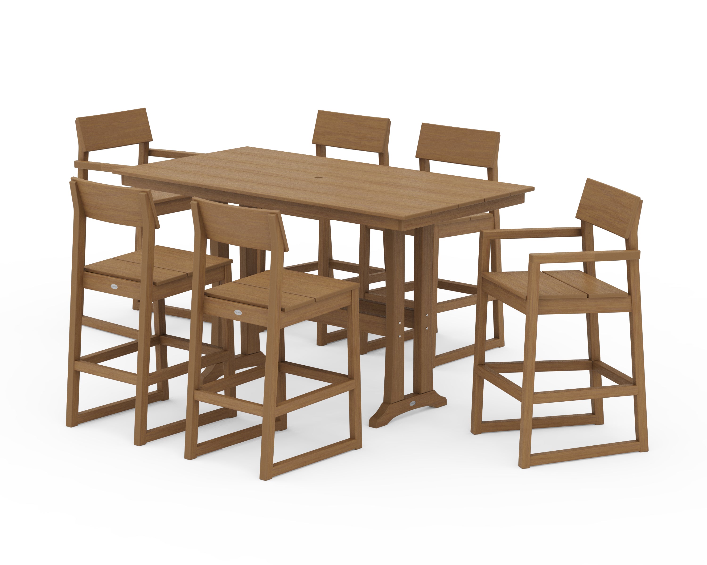 POLYWOOD EDGE 7-Piece Farmhouse Bar Set with Trestle Legs in Natural