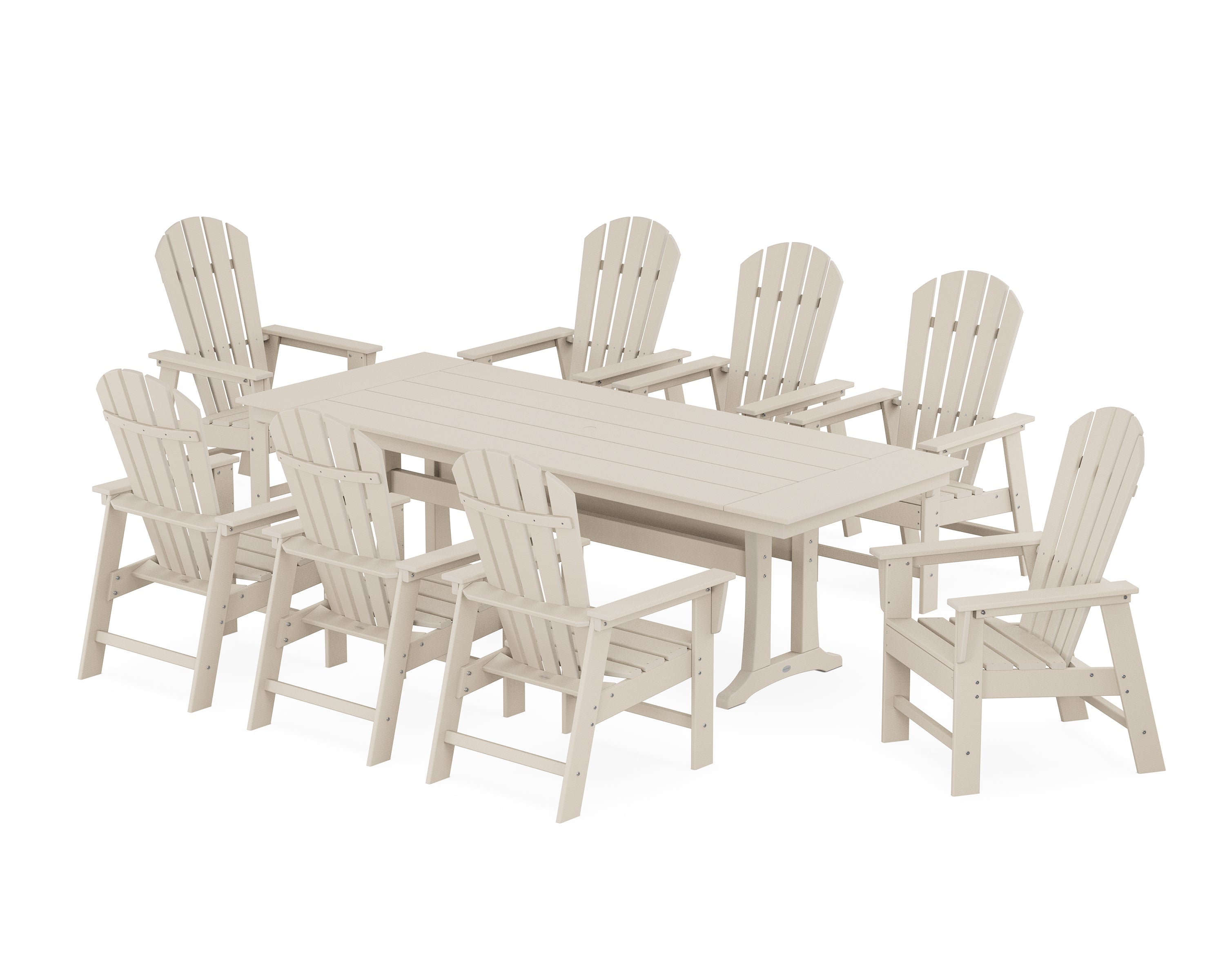 POLYWOOD® South Beach 9-Piece Farmhouse Dining Set with Trestle Legs in Sand