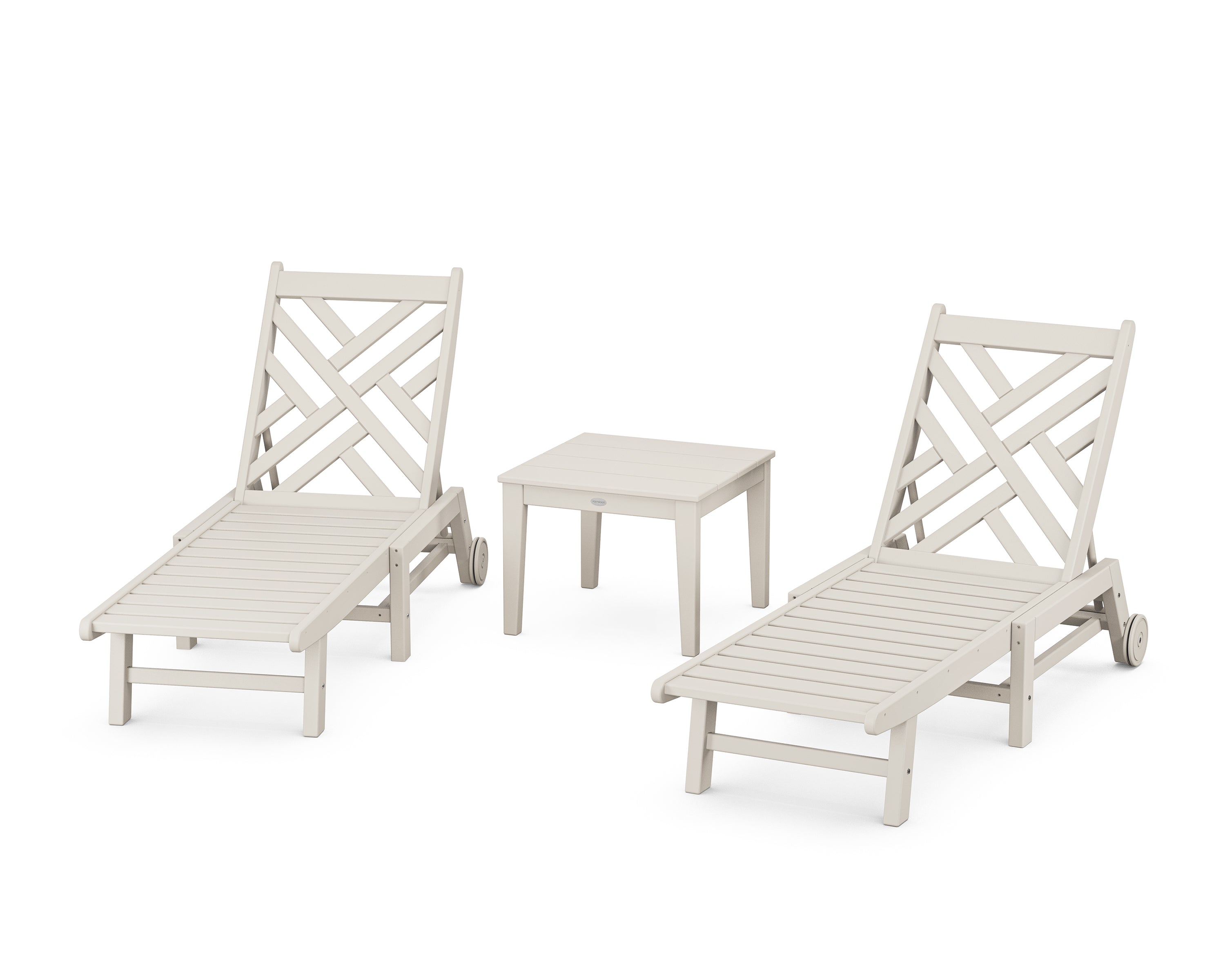 POLYWOOD Chippendale 3-Piece Chaise Set with Wheels in Sand