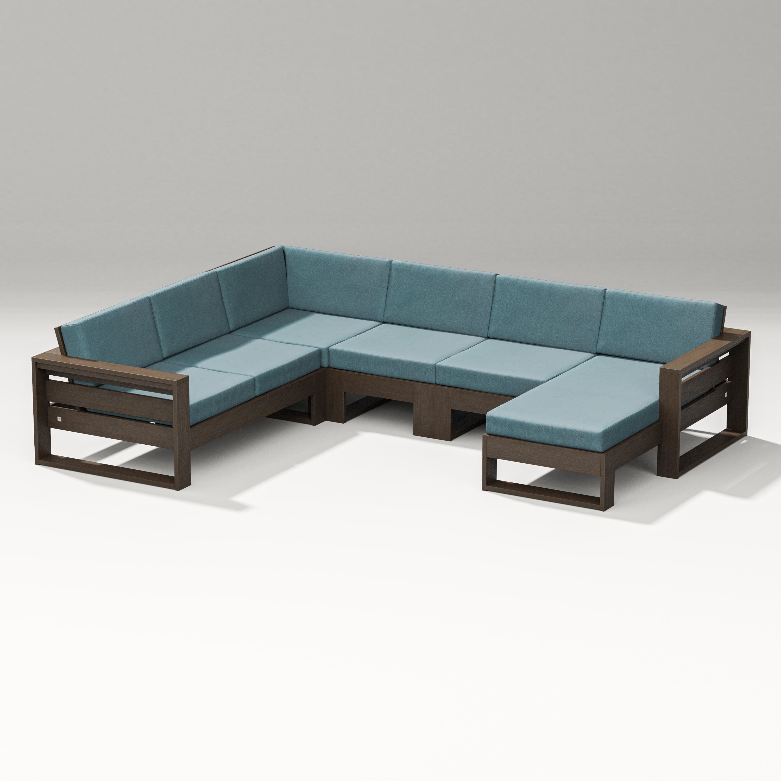 PW Designer Series Latitude Corner Sectional with Right Chaise in Kona / Ocean Teal