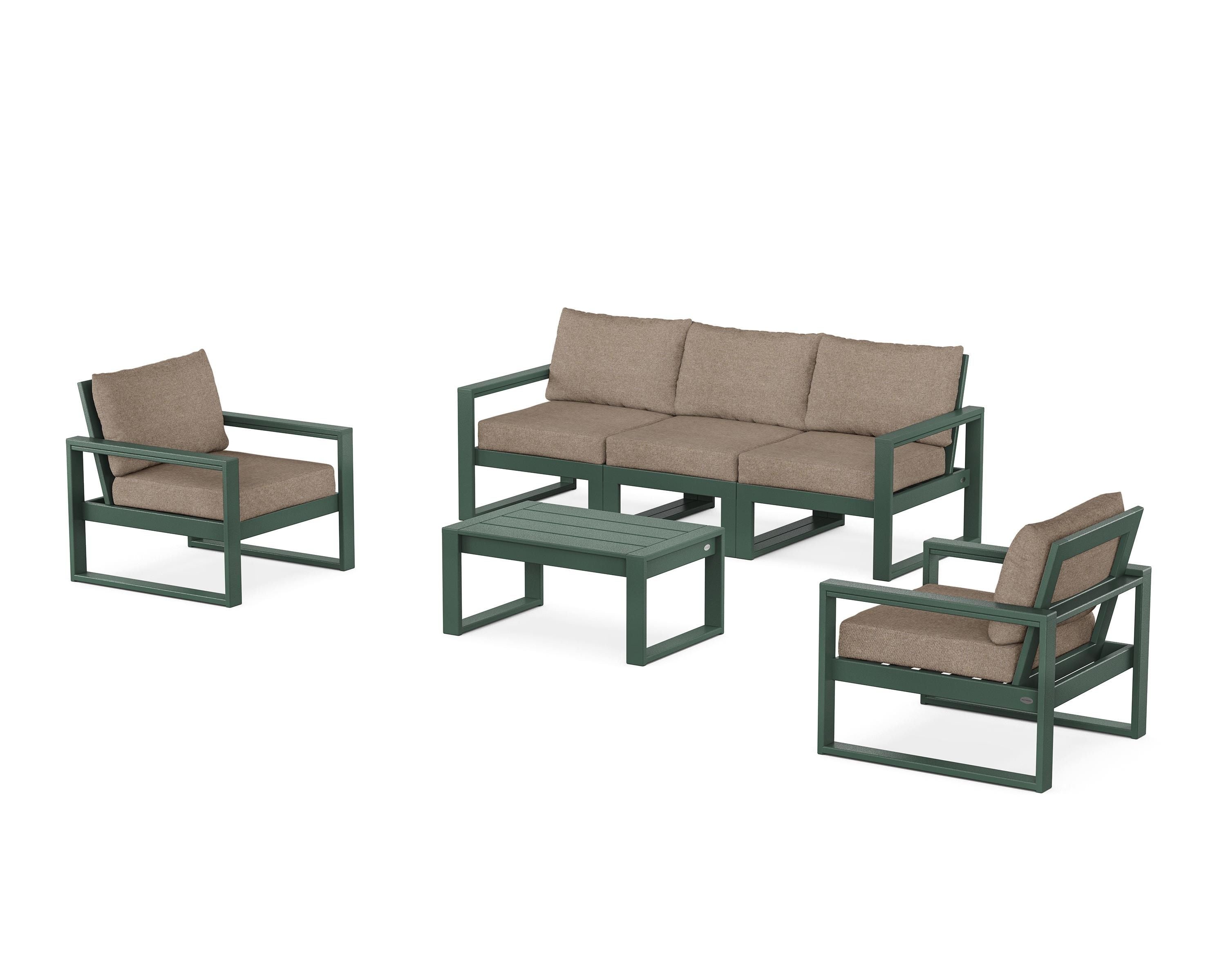 POLYWOOD EDGE Sectional 4-Piece Deep Seating Set with Sofa in Green / Spiced Burlap