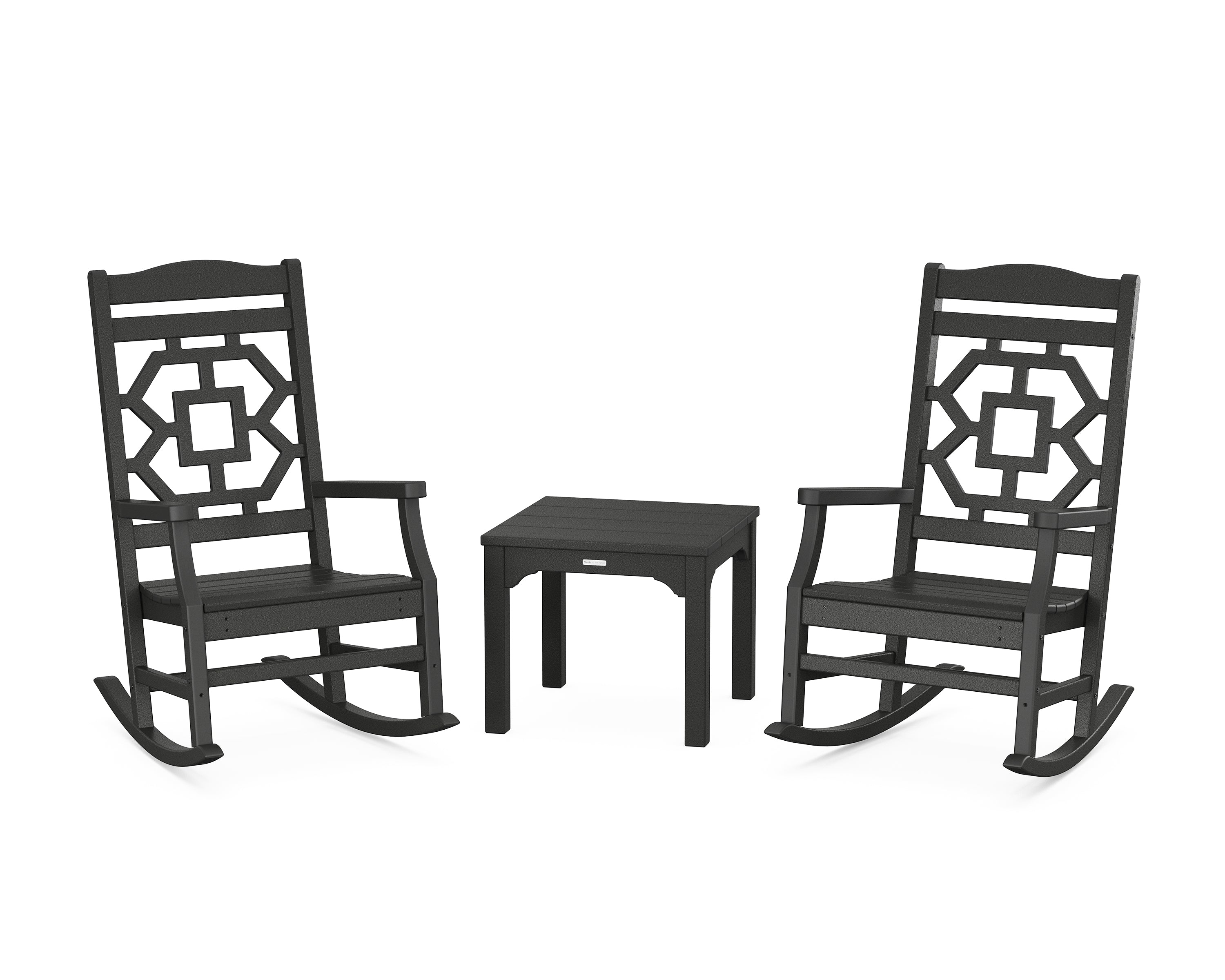Martha Stewart by POLYWOOD® Chinoiserie 3-Piece Rocking Chair Set in Black