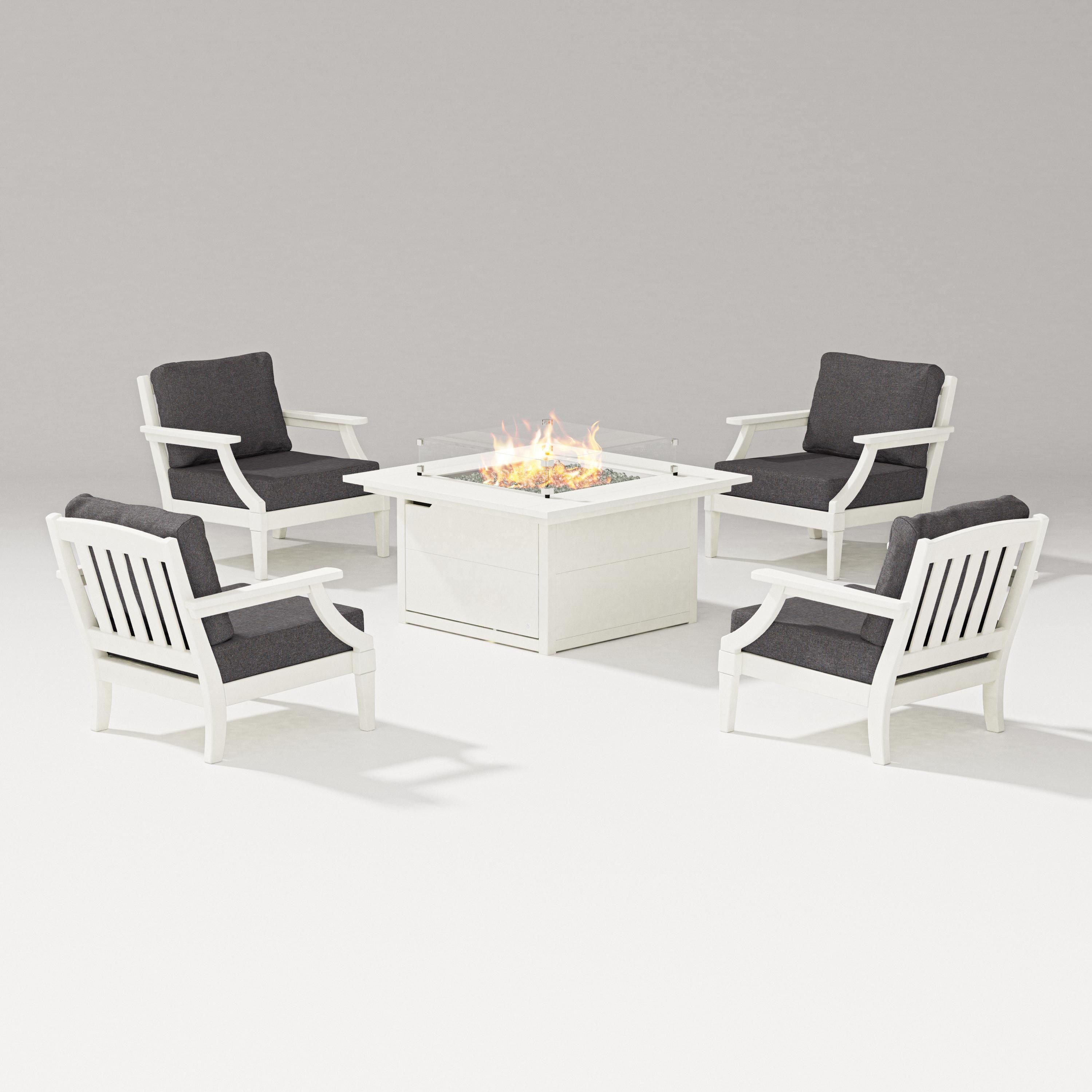 PW Designer Series Estate 5-Piece Lounge Fire Table Set in Vintage White / Ash Charcoal