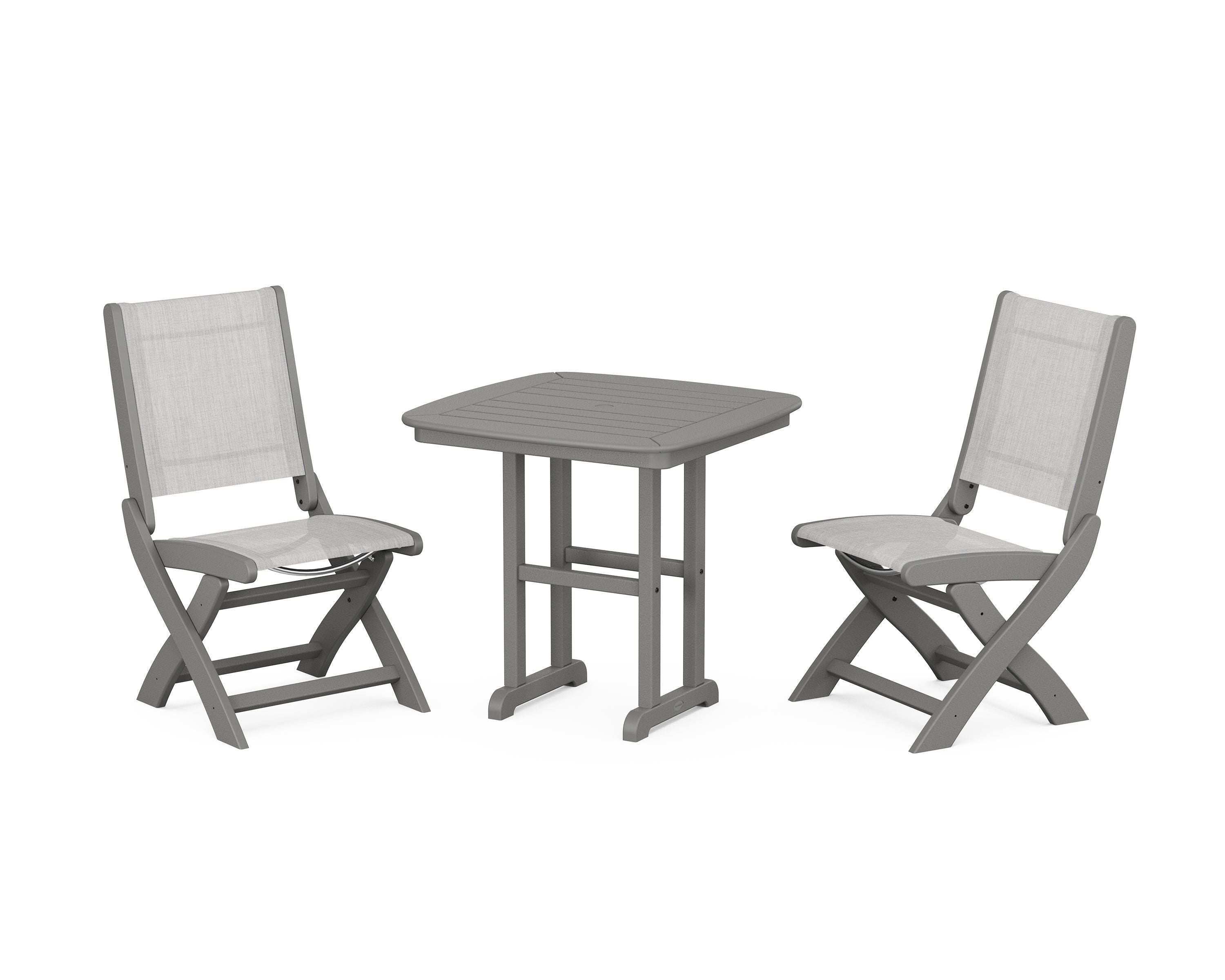 POLYWOOD Coastal Folding Side Chair 3-Piece Dining Set in Slate Grey / Parchment Sling
