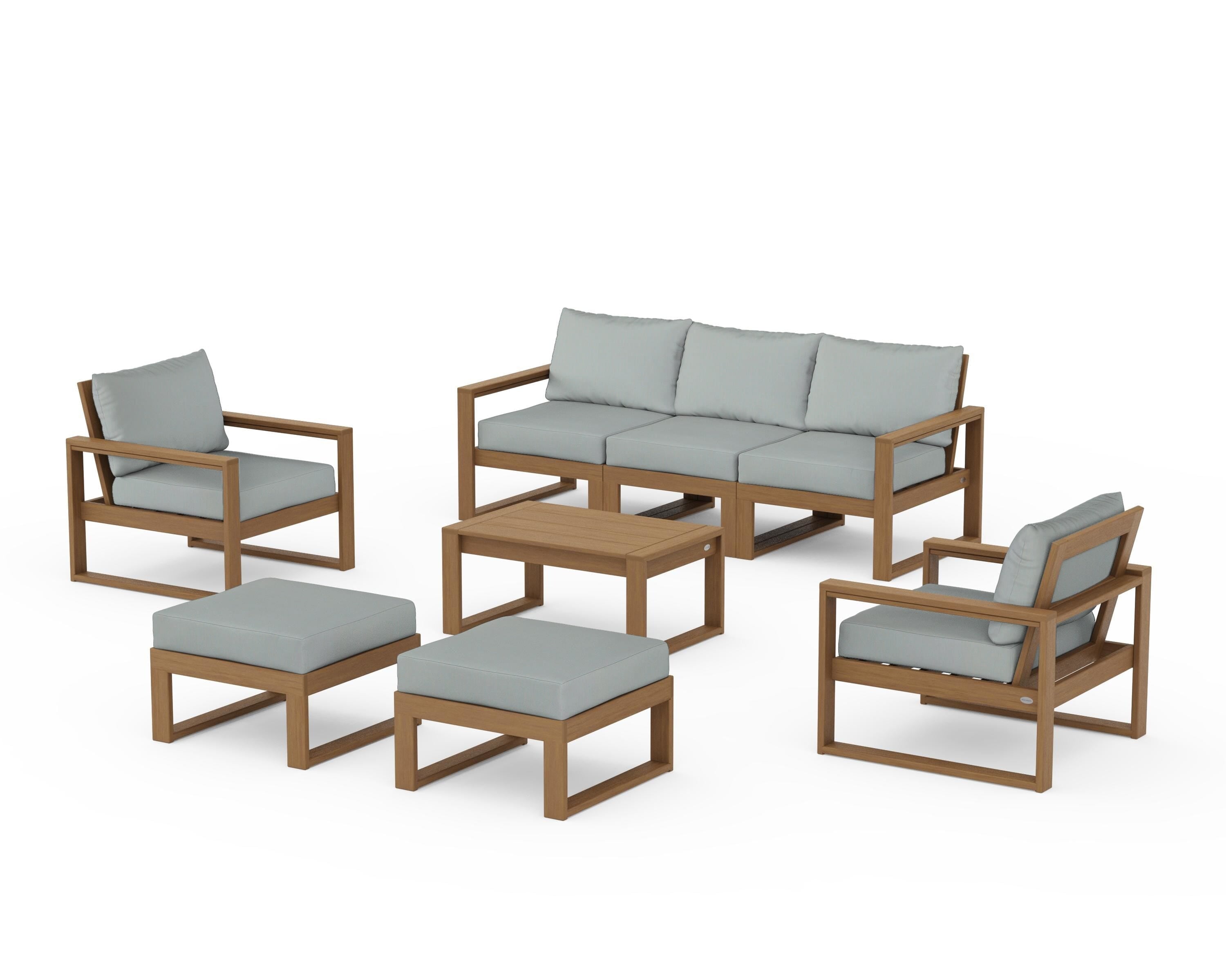POLYWOOD EDGE Sectional 8-Piece Lounge Sofa Set in Natural / Spa