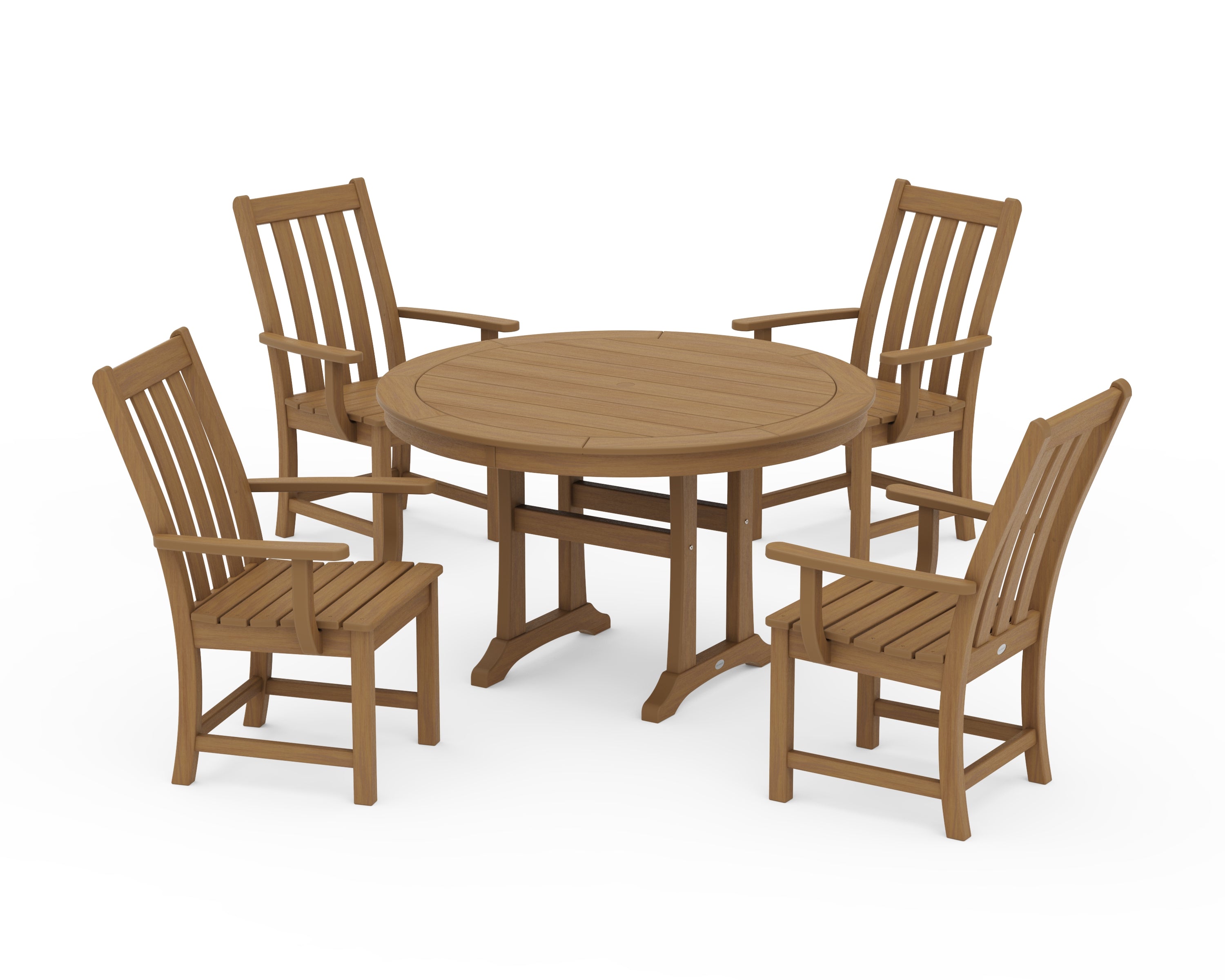 POLYWOOD Vineyard 5-Piece Round Dining Set with Trestle Legs in Natural