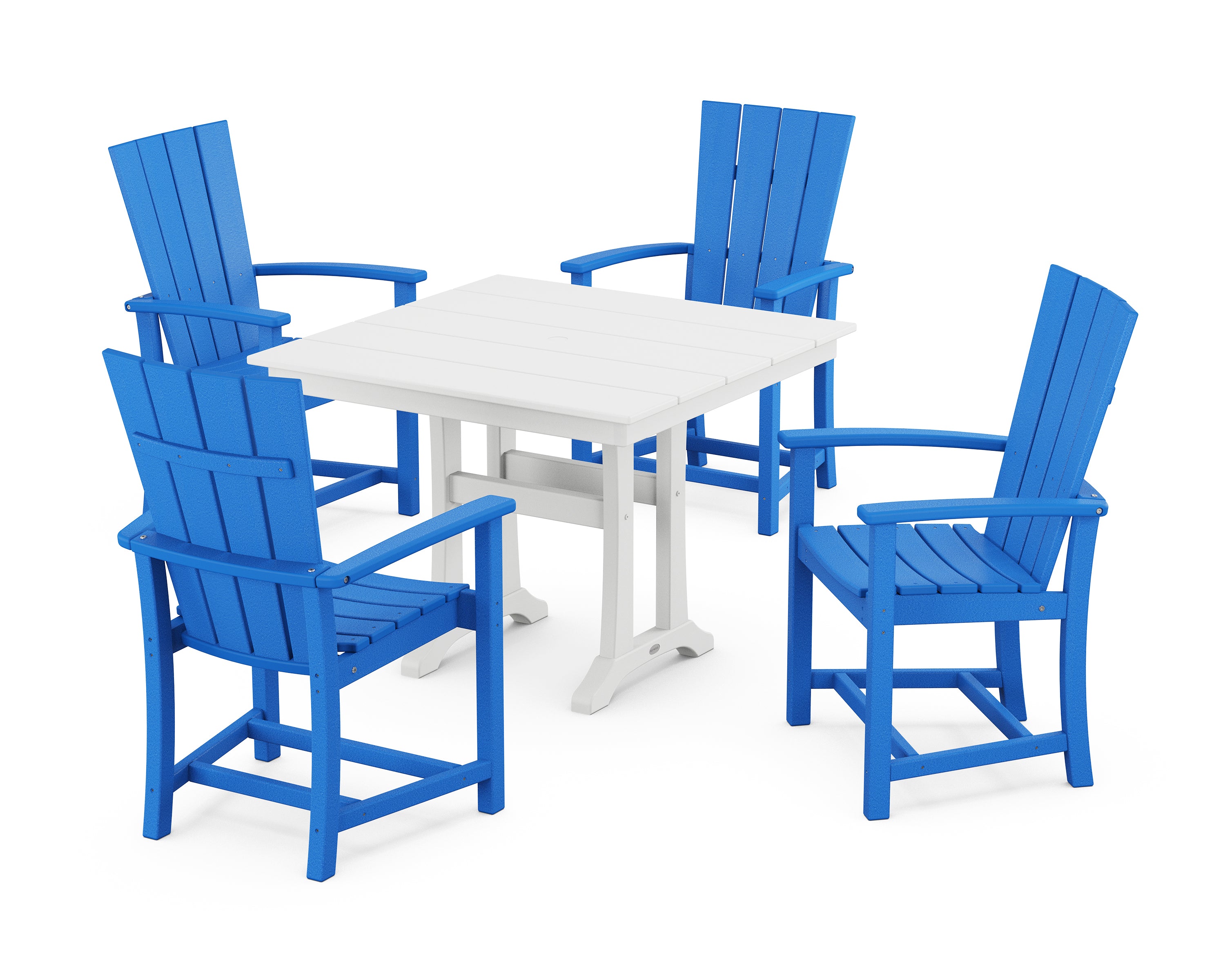 POLYWOOD® Quattro 5-Piece Farmhouse Dining Set With Trestle Legs in Pacific Blue / White
