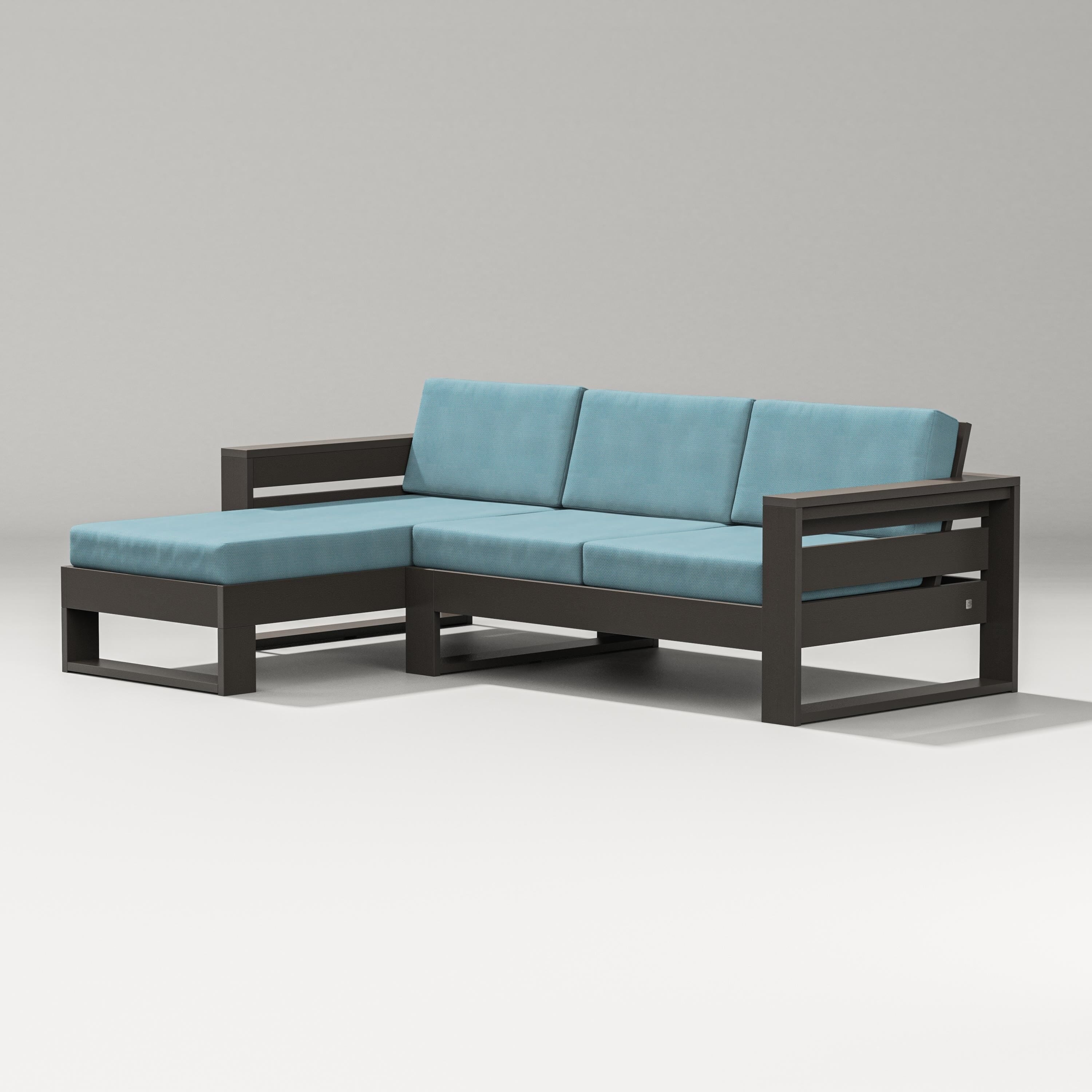 PW Designer Series Latitude Left Chaise Sectional in Vintage Coffee / Lattice Sky Blue