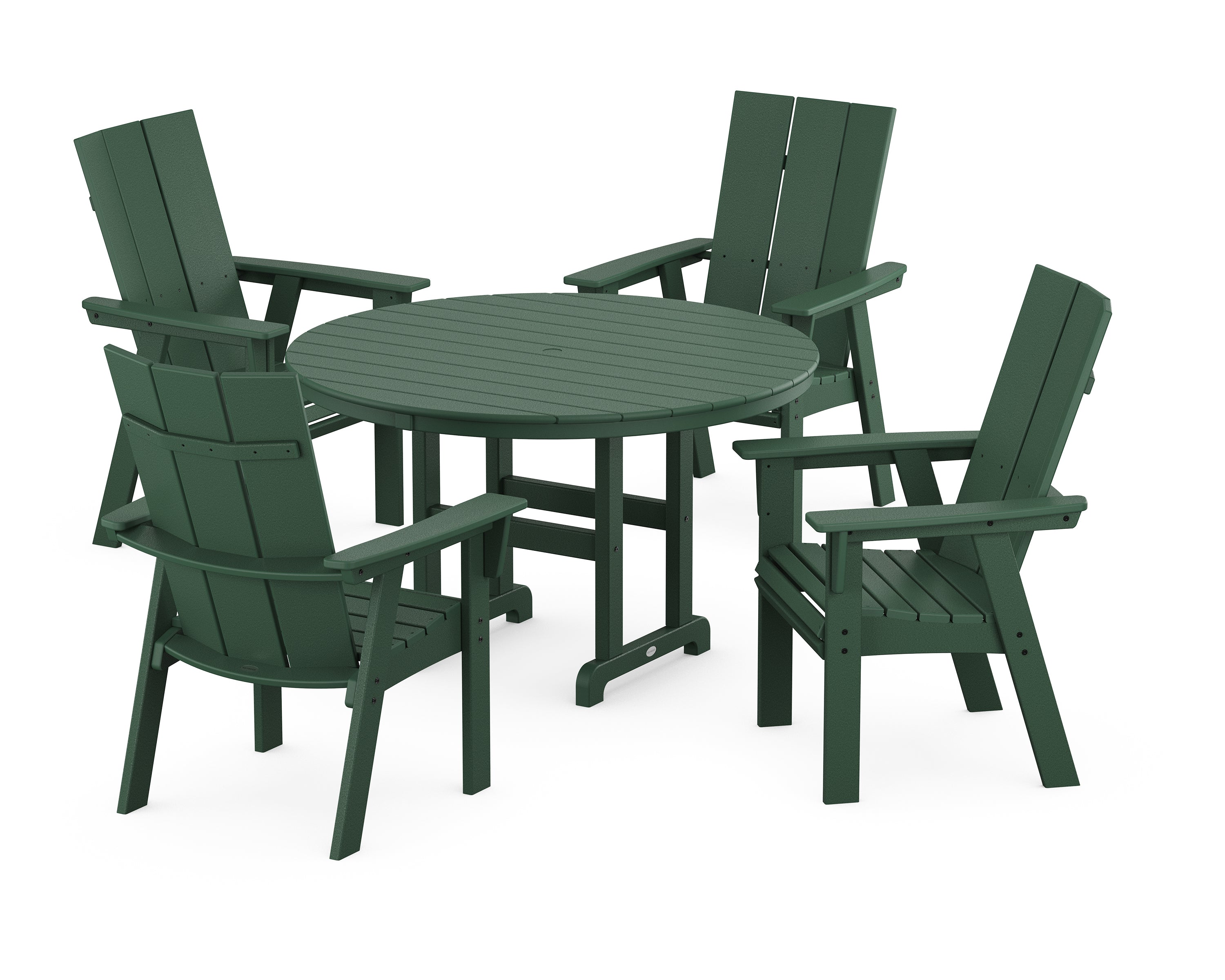 POLYWOOD® Modern Curveback Adirondack 5-Piece Round Farmhouse Dining Set in Green