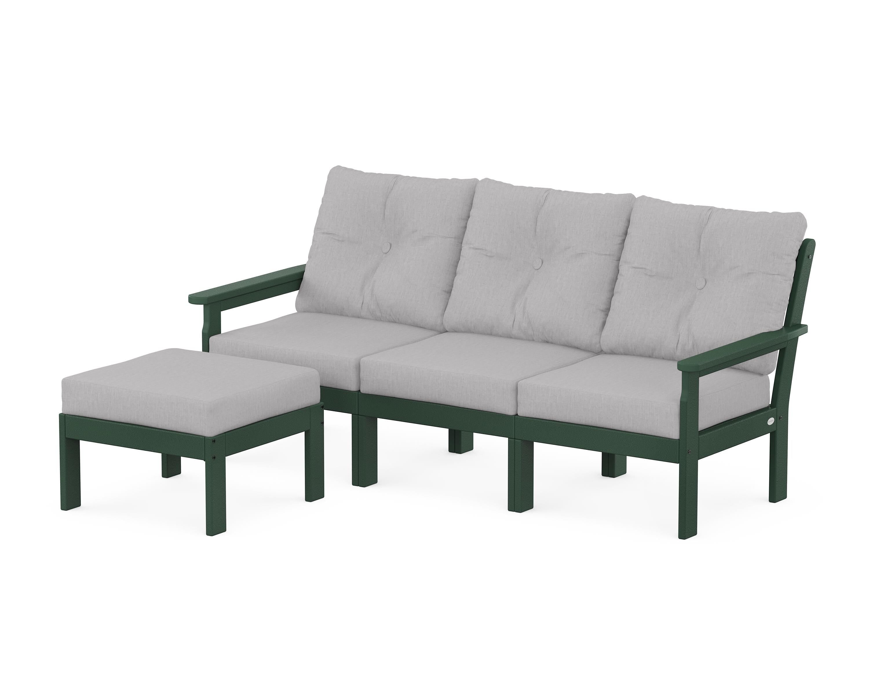 POLYWOOD Vineyard 4-Piece Sectional with Ottoman in Green / Granite