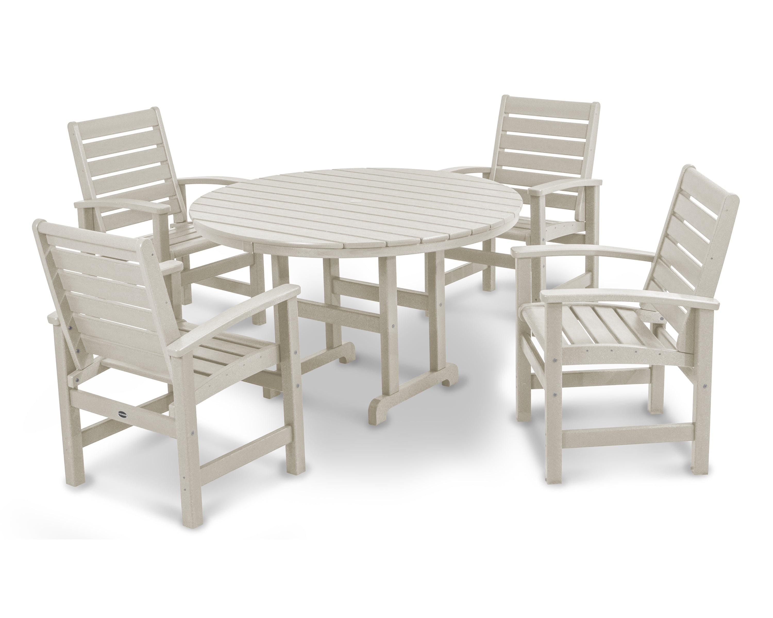 POLYWOOD® Signature 5-Piece Round Farmhouse Dining Set in Sand