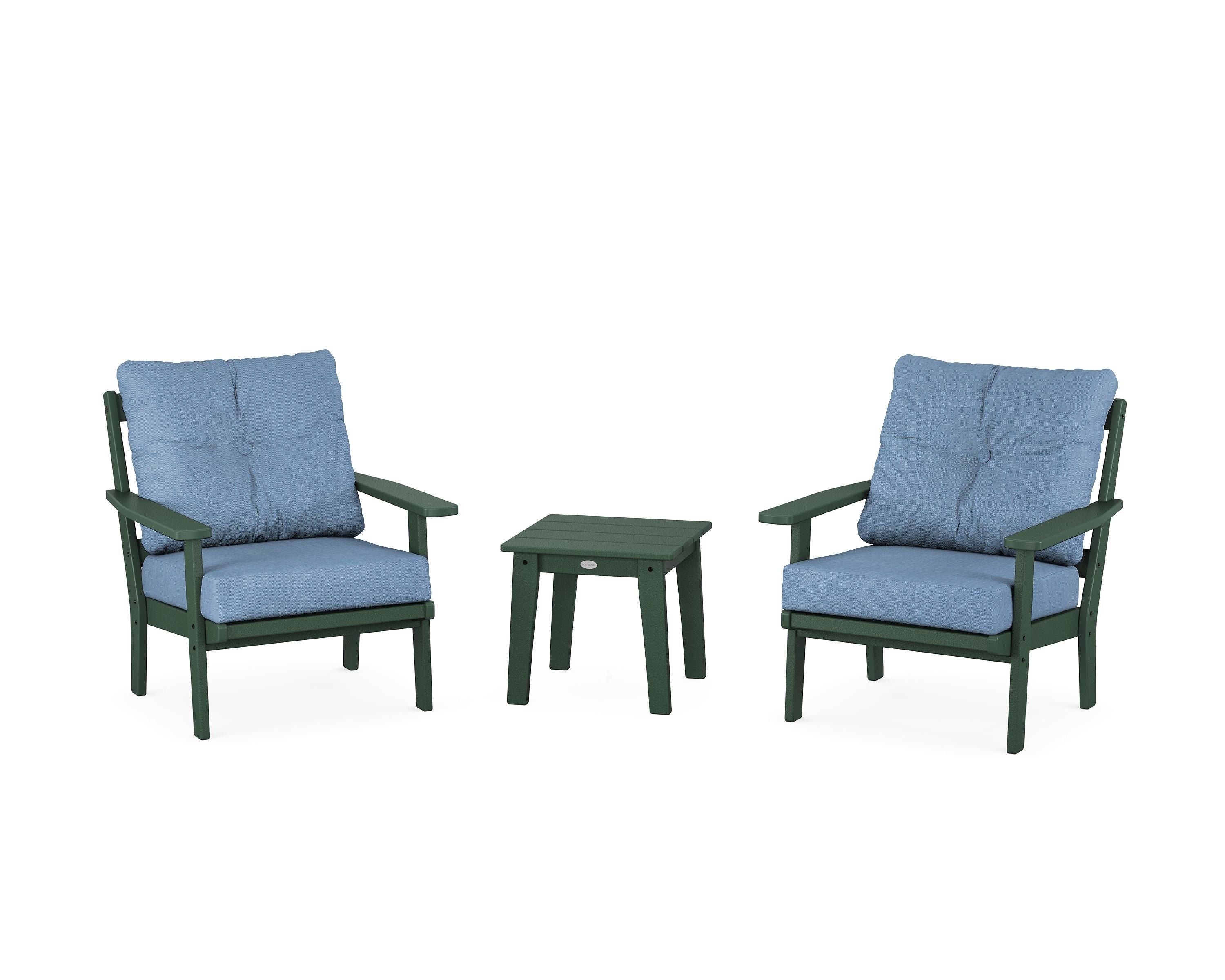 POLYWOOD Oxford 3-Piece Deep Seating Set in Green / Sky Blue