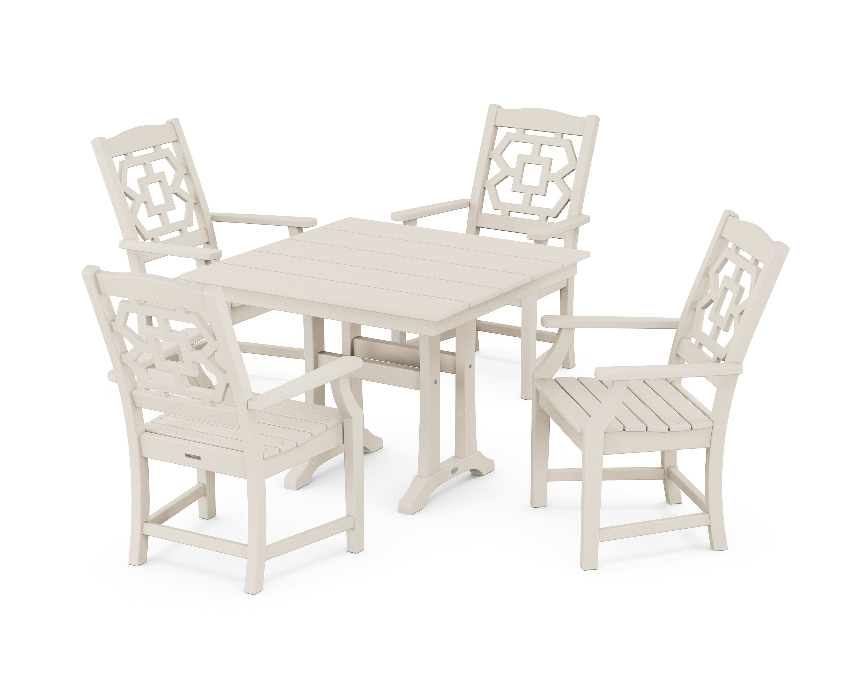 Martha Stewart by POLYWOOD® Chinoiserie 5-Piece Farmhouse Dining Set with Trestle Legs in Sand