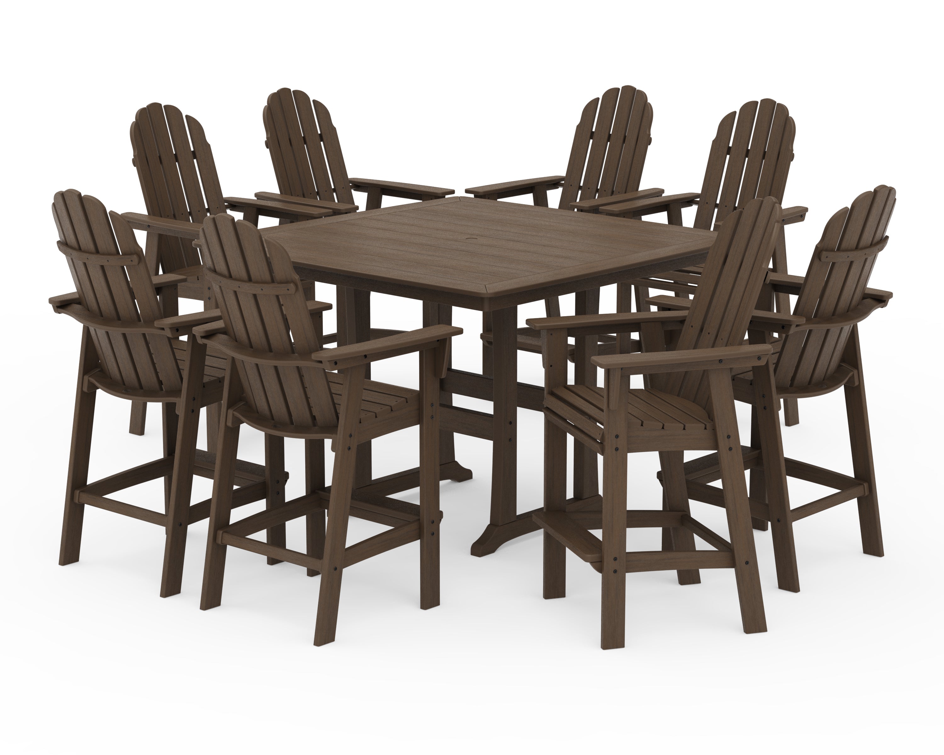 POLYWOOD Vineyard Curveback Adirondack 9-Piece Trestle Bar Set in Kona