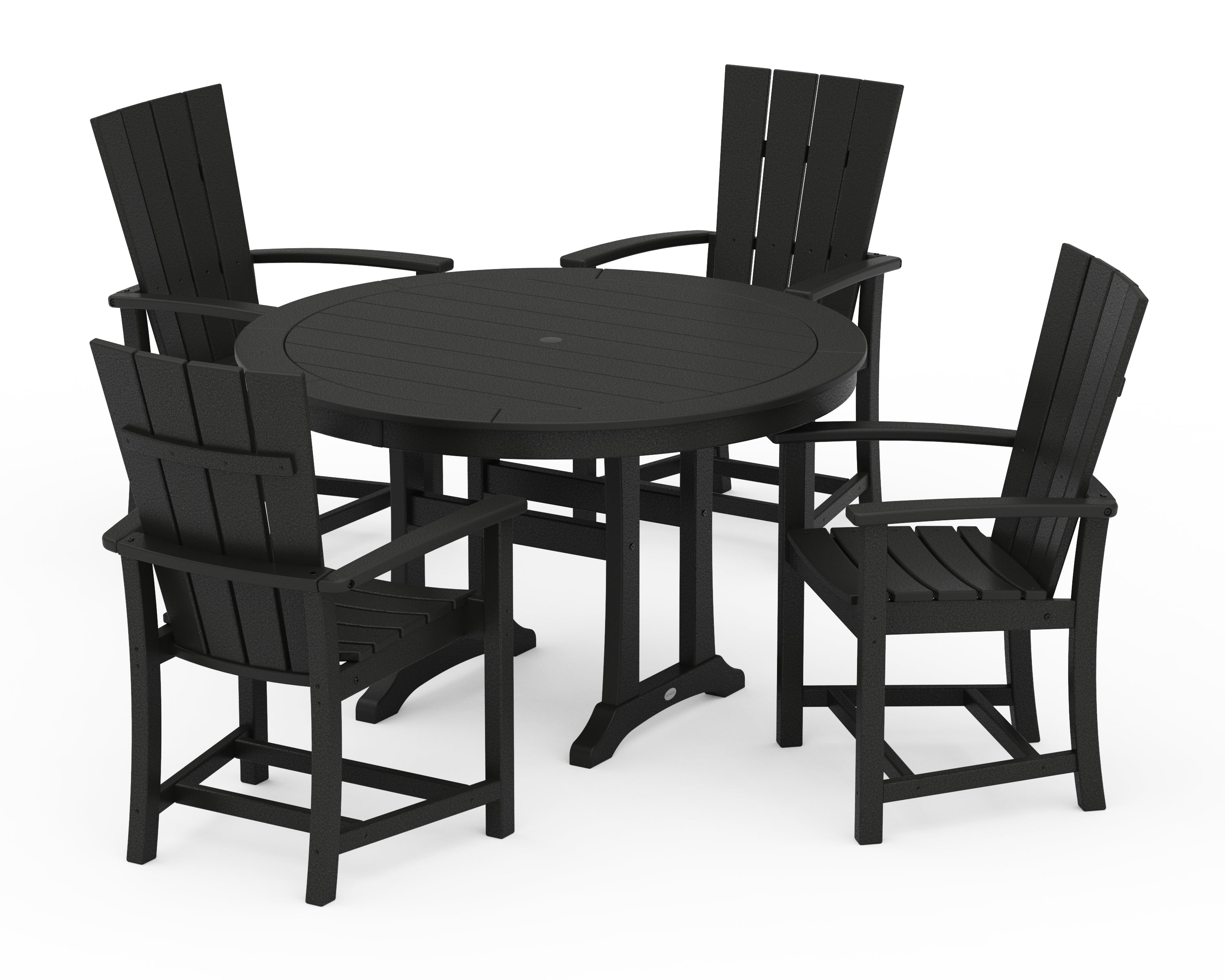 POLYWOOD Quattro 5-Piece Round Dining Set with Trestle Legs in Black