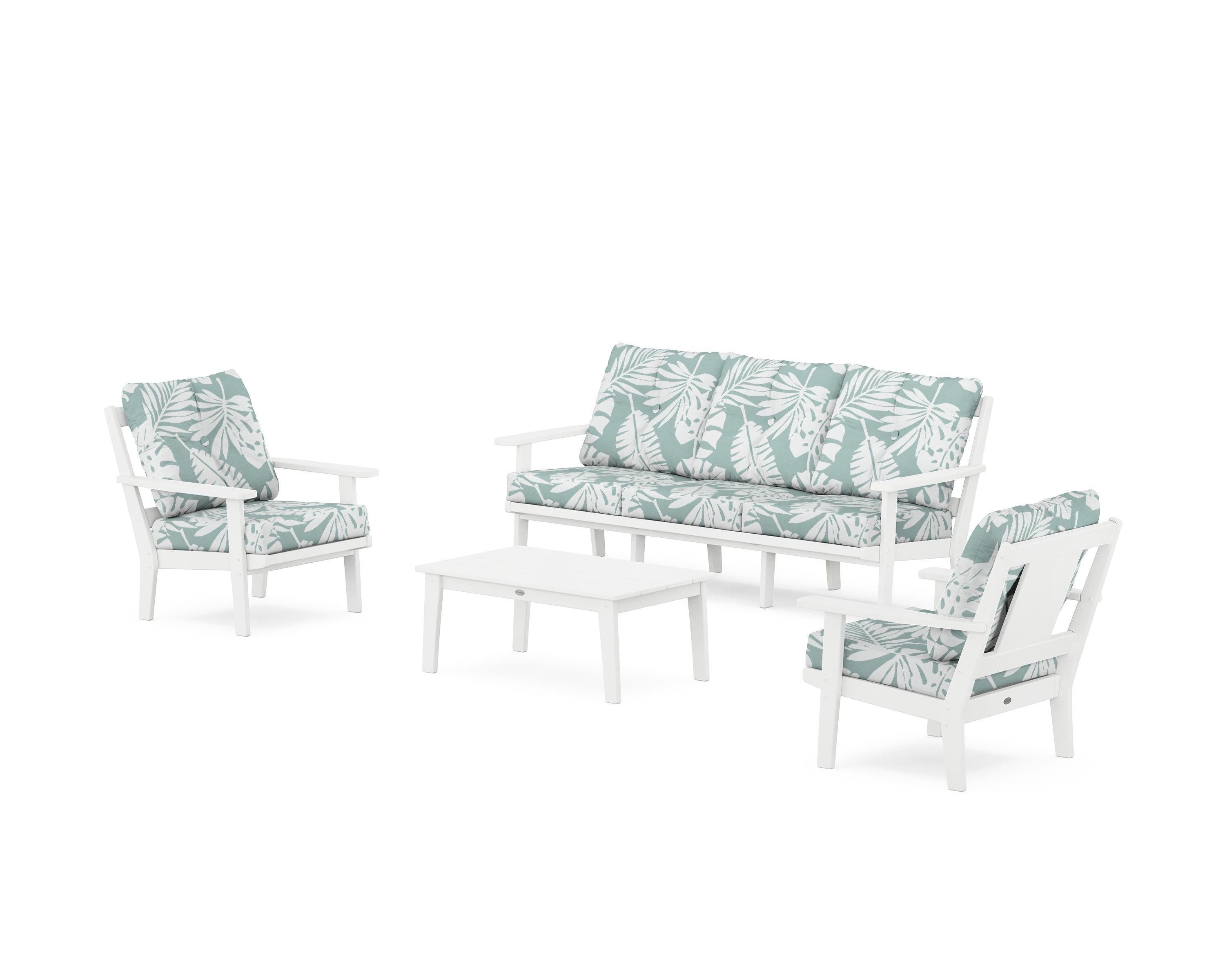 POLYWOOD Prairie 4-Piece Deep Seating Set with Sofa in White / Leaf Glacier Spa