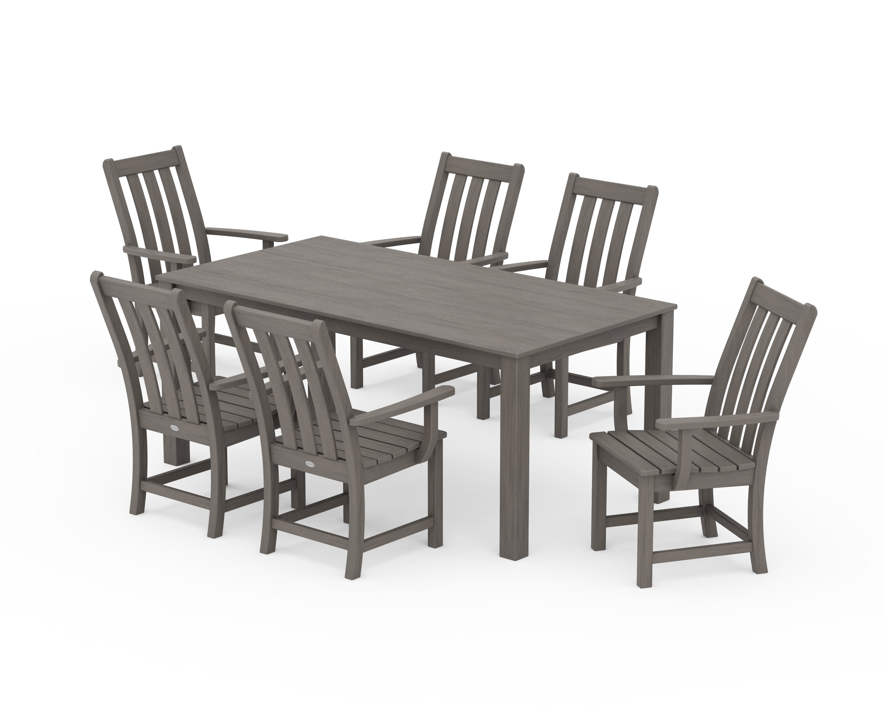 POLYWOOD Vineyard 7-Piece Parsons Arm Chair Dining Set in Driftwood