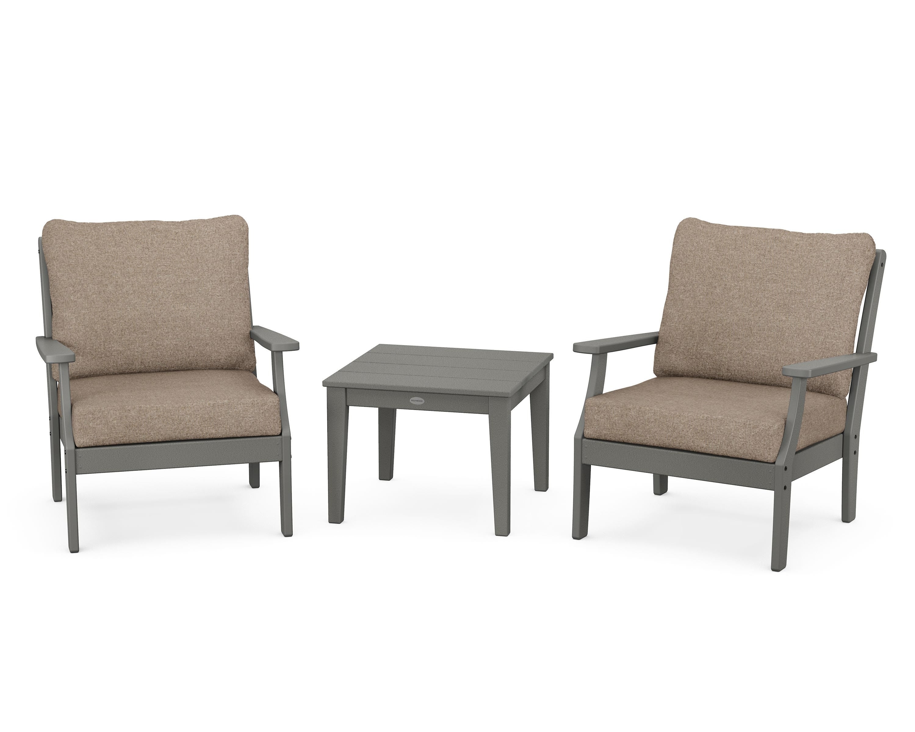 POLYWOOD Braxton 3-Piece Deep Seating Set in Slate Grey / Spiced Burlap