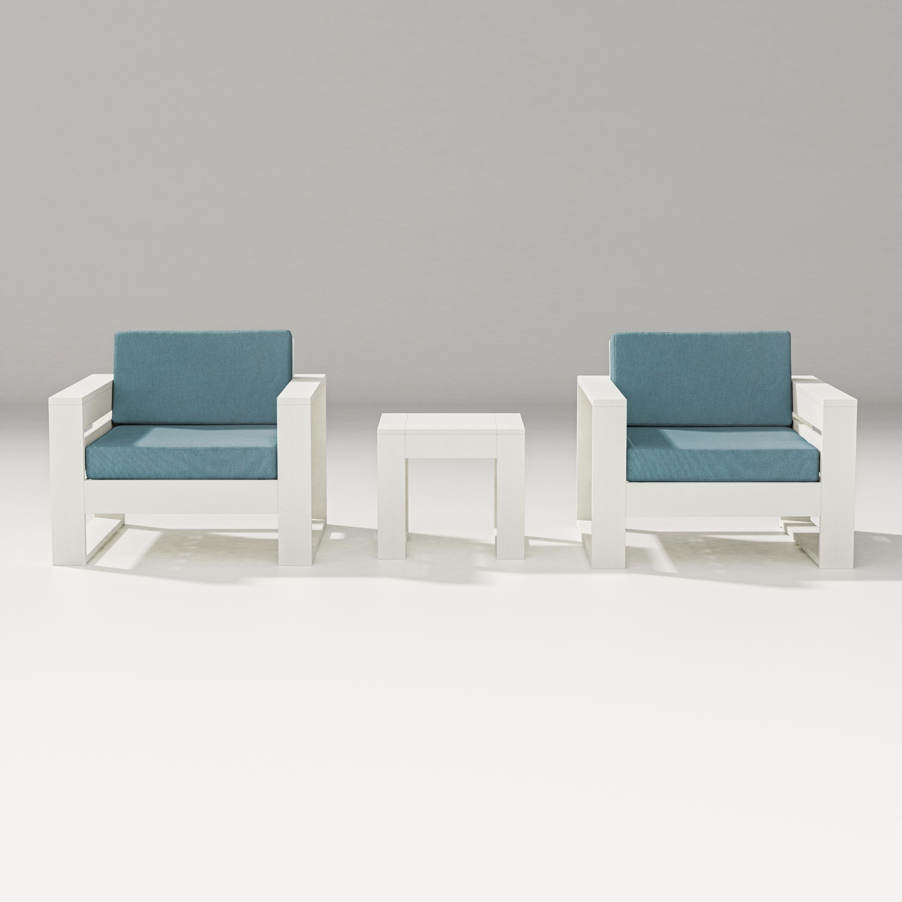 PW Designer Series Latitude 3-Piece Lounge Chair Set in Vintage White / Ocean Teal