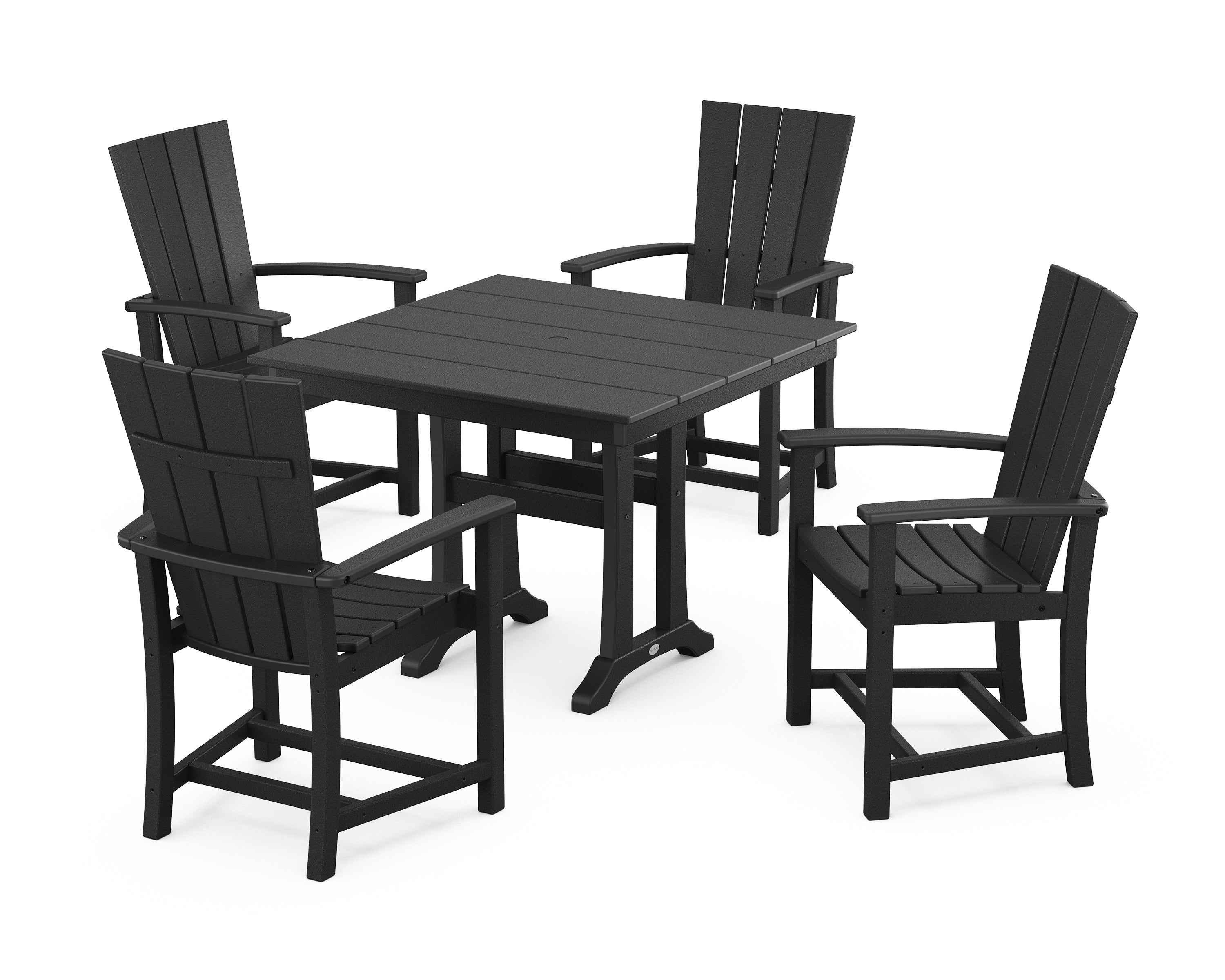 POLYWOOD® Quattro 5-Piece Farmhouse Dining Set With Trestle Legs in Black