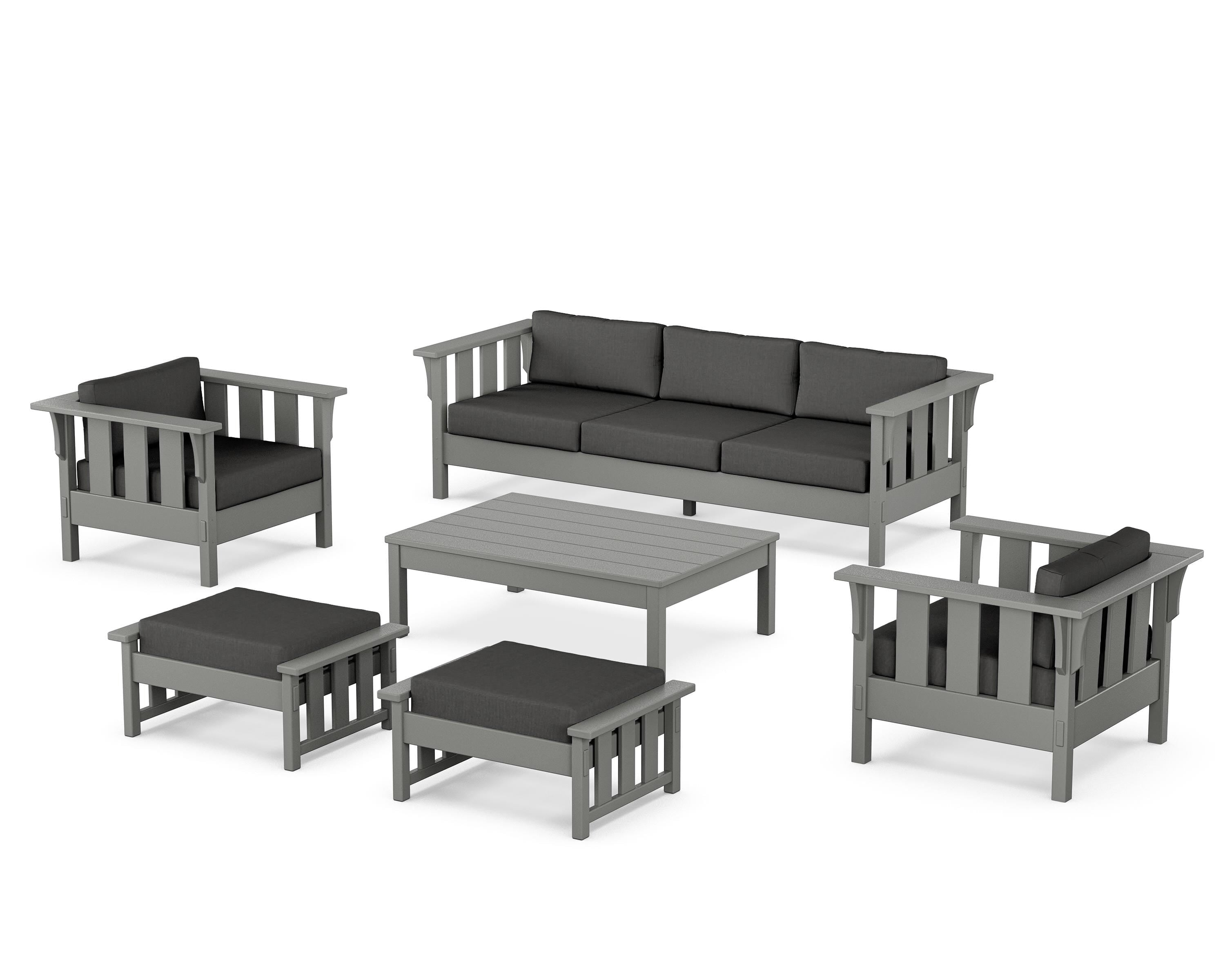 Martha Stewart by POLYWOOD Acadia 6-Piece Lounge Sofa Set in Slate Grey / Spectrum Carbon