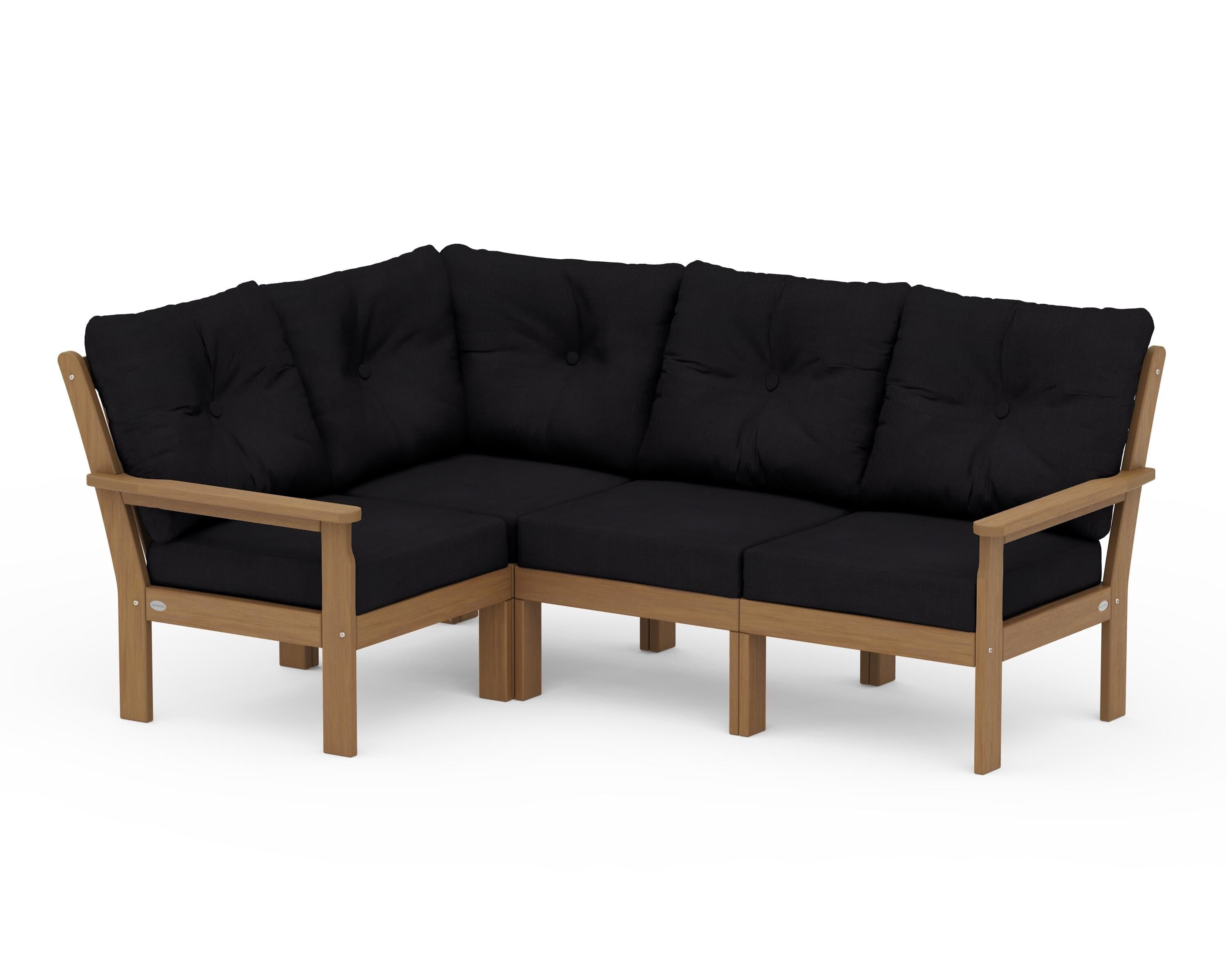 POLYWOOD Vineyard 4-Piece Sectional in Natural / Midnight Linen