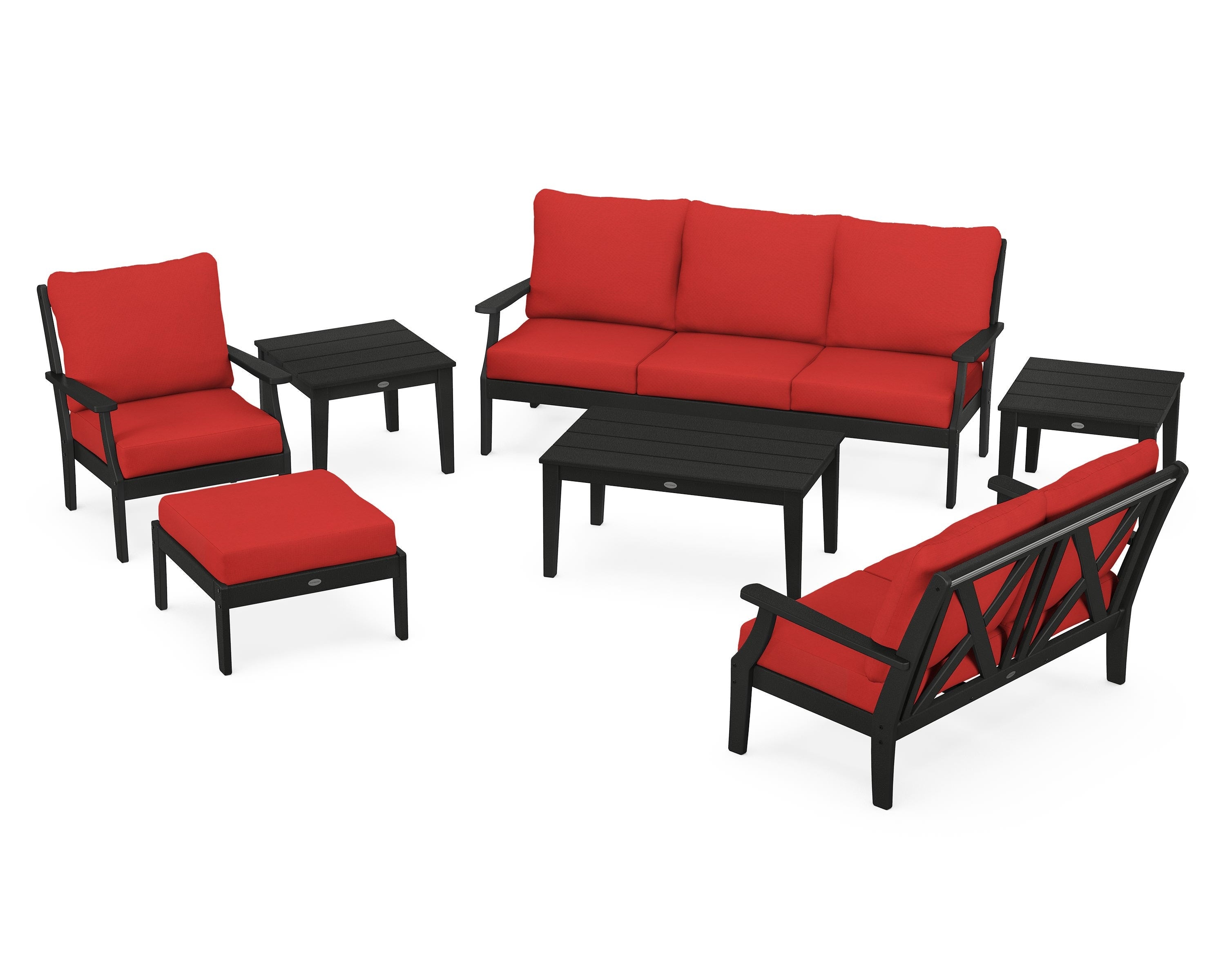 POLYWOOD Braxton 7-Piece Deep Seating Set in Black / Crimson Linen