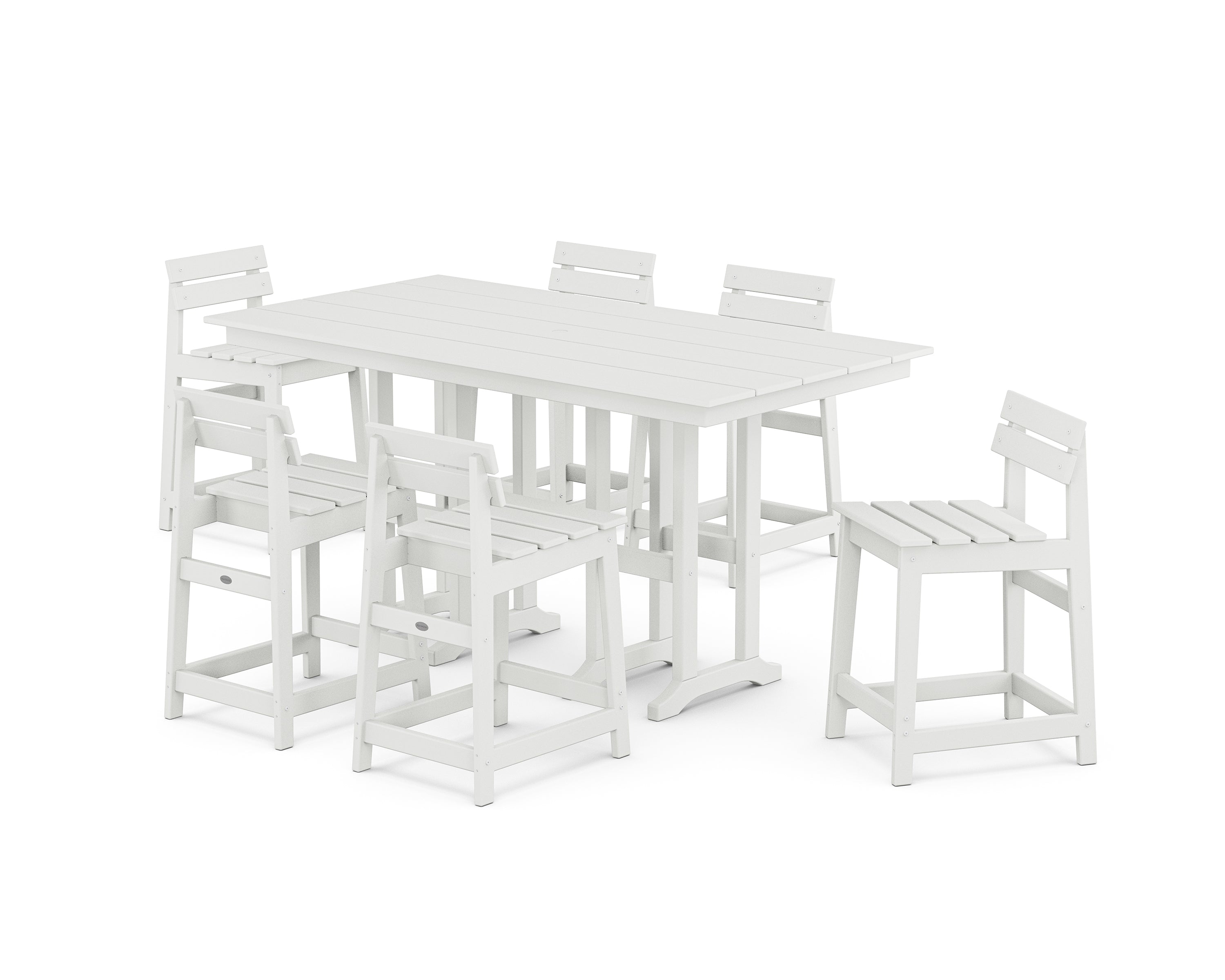 POLYWOOD Modern Studio Plaza Lowback Counter Chair 7-Piece Set in White