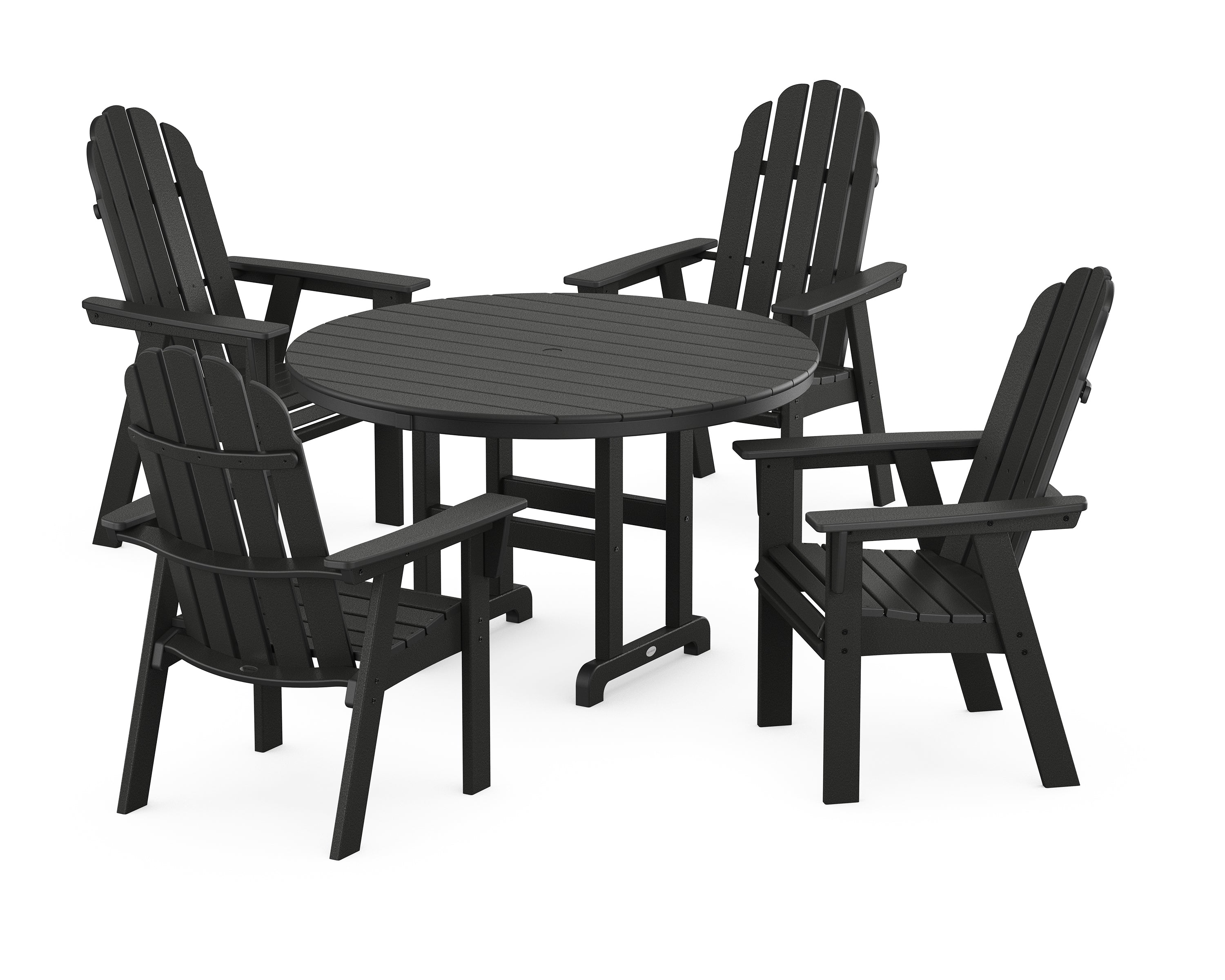 POLYWOOD® Vineyard Curveback Adirondack 5-Piece Round Farmhouse Dining Set in Black